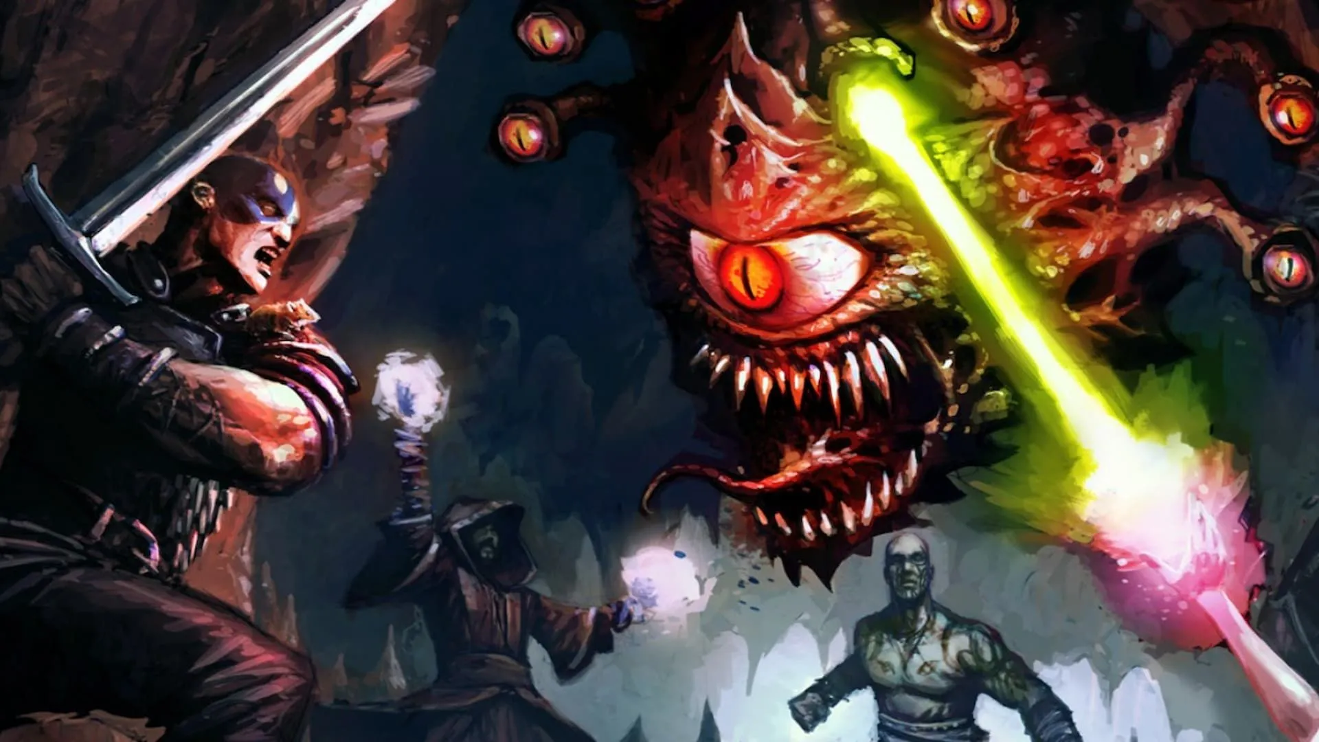Minsc, nhân vật biểu tượng, chiến đấu với Beholder trong bối cảnh game Baldur's Gate 2, minh họa cho các tựa game D&D kinh điển