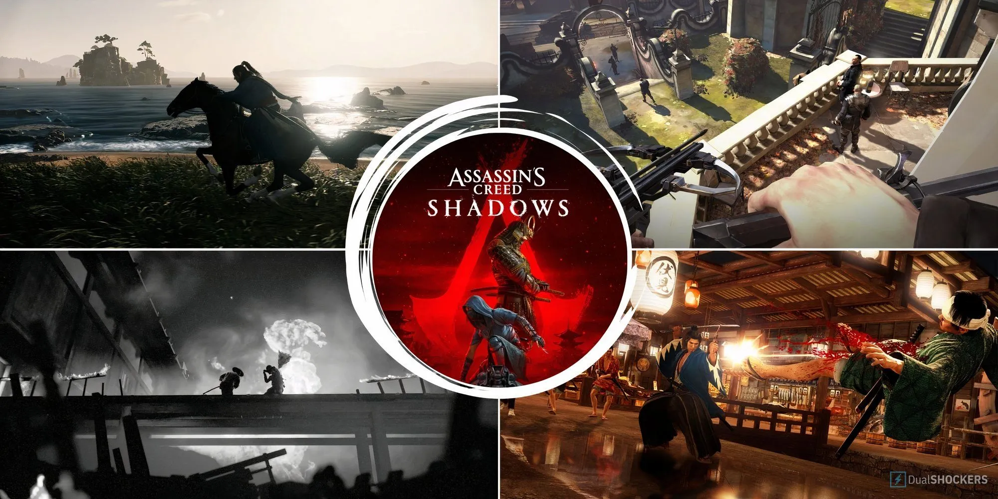 Một cảnh chiến đấu gay cấn trong Assassin's Creed Shadows với nhân vật chính đang đối đầu kẻ địch, thể hiện một trong những tình huống có thể làm tăng mức truy nã.