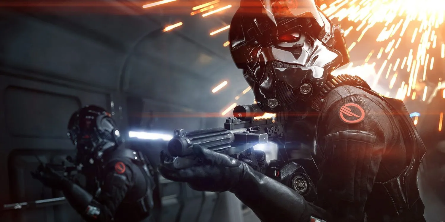 Một cảnh chiến đấu trong Star Wars Battlefront II với sự tham gia của đội Inferno Squad trong phần chiến dịch