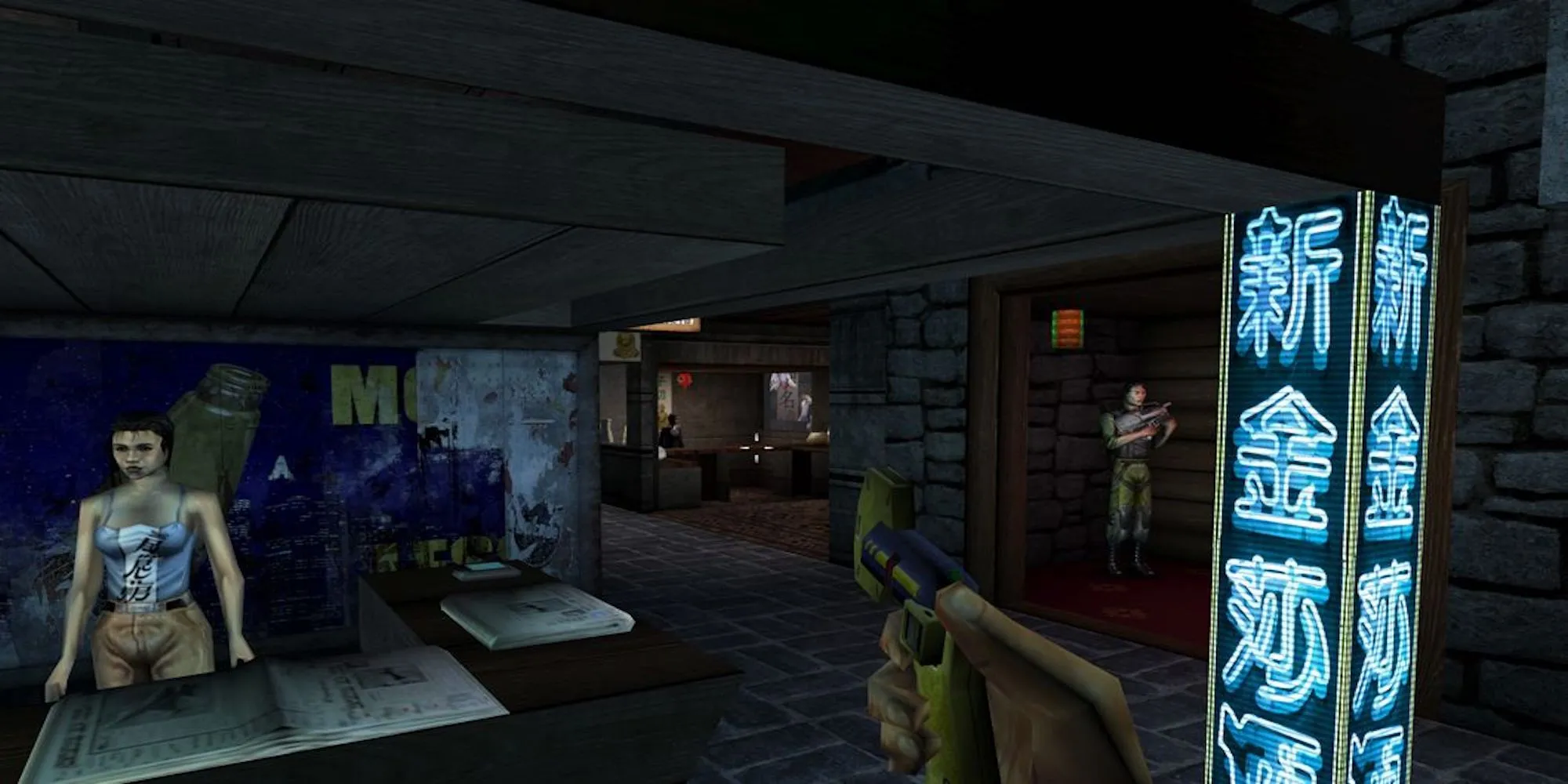 Một cảnh gameplay trong Deus Ex thể hiện sự tự do trong lựa chọn hành động và nâng cấp nhân vật