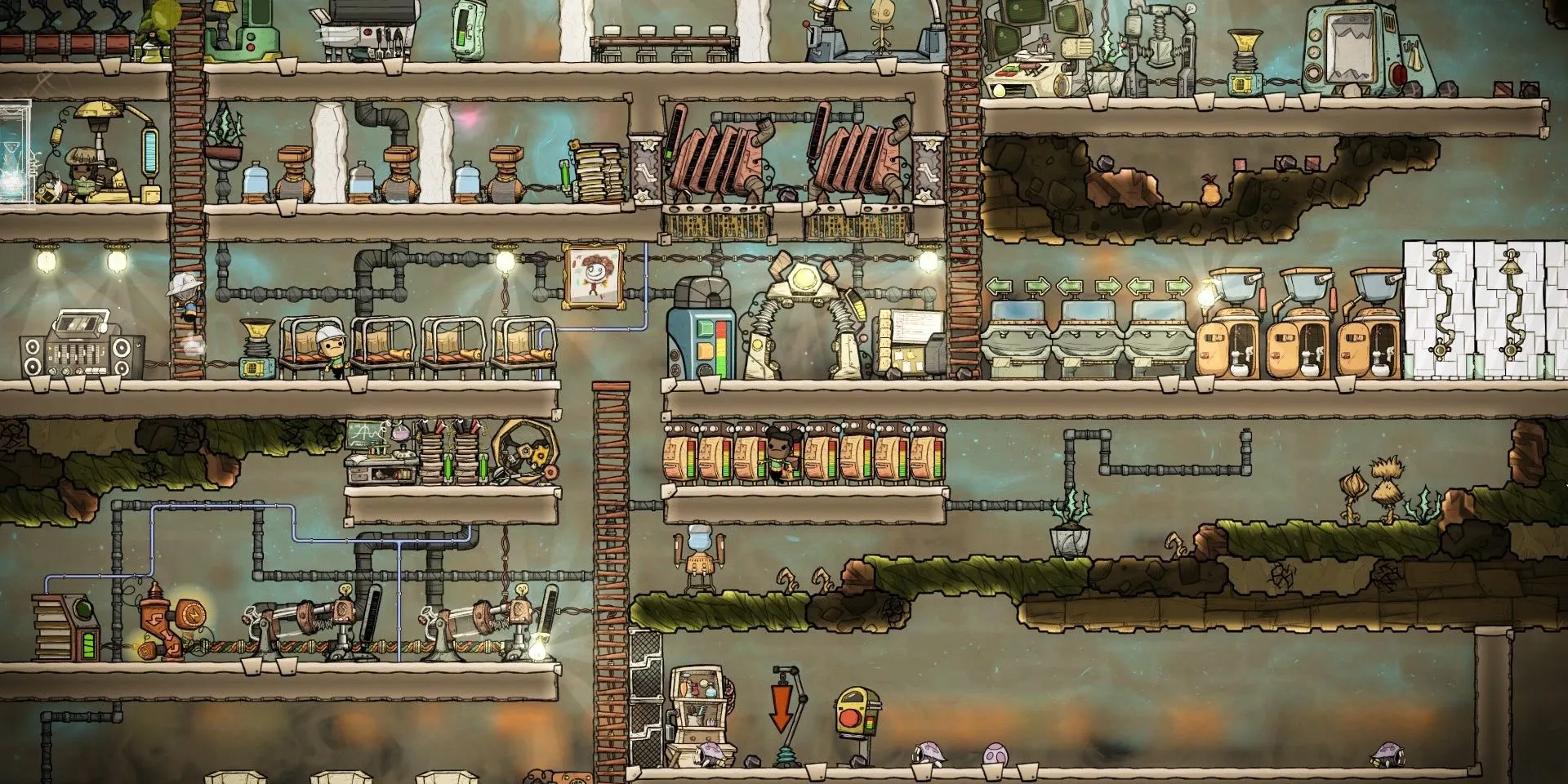 Một khu thuộc địa đang phát triển trong game Oxygen Not Included