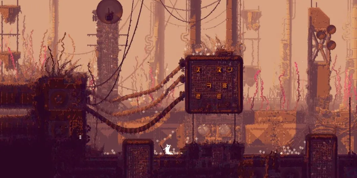 Một khu vực trong game Rain World với kiến trúc đặc trưng