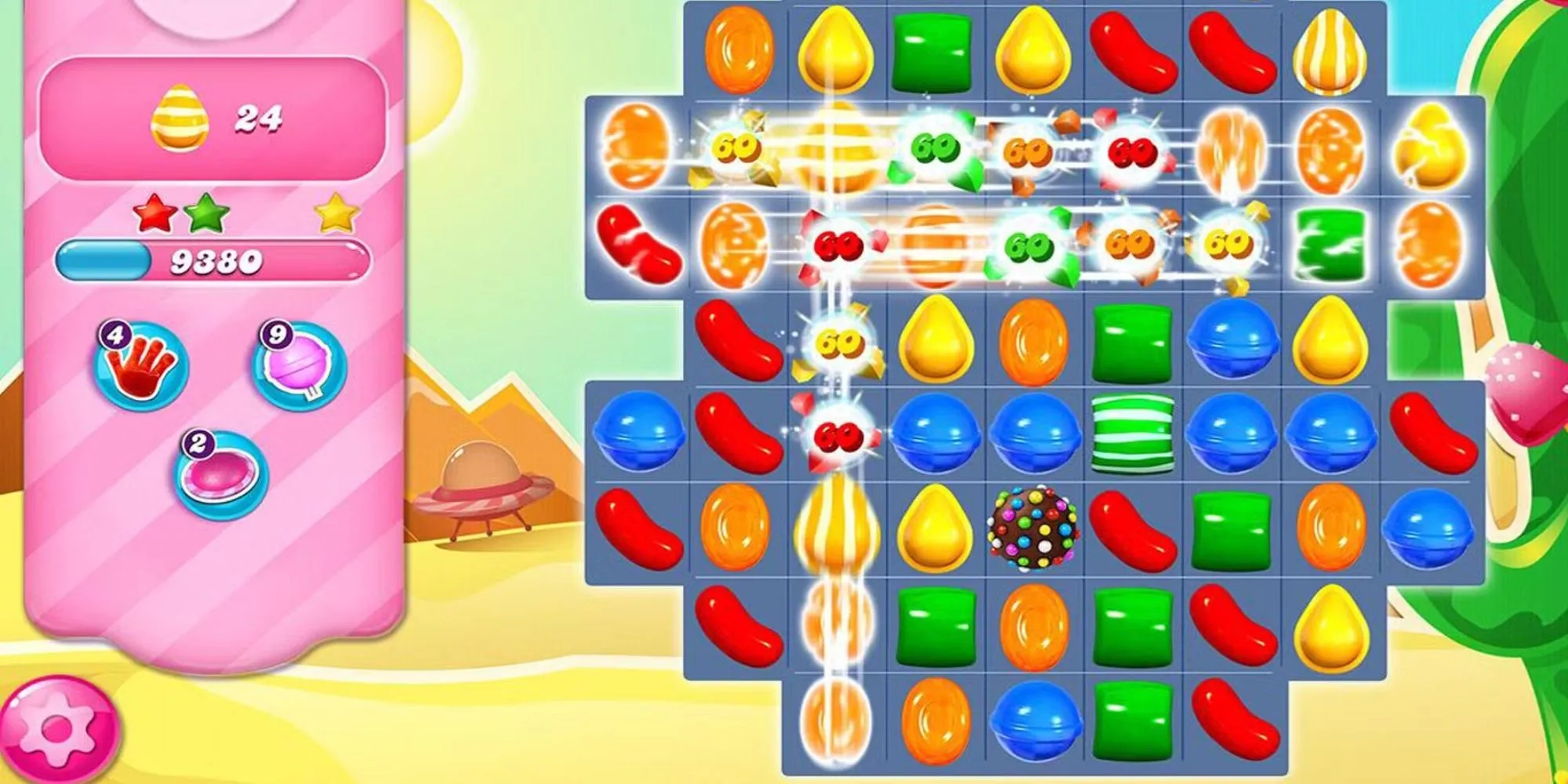 Một màn chơi Candy Crush Saga với combo kẹo đặc biệt, thể hiện tính gây nghiện của game