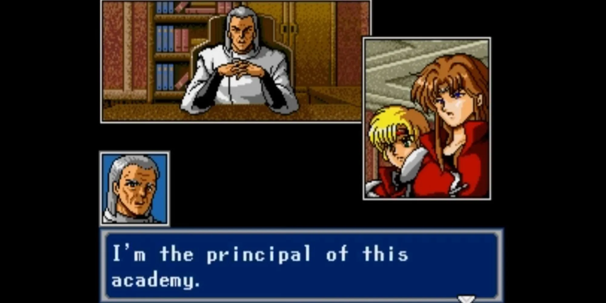 Một phân cảnh anime theo phong cách manga trong Phantasy Star IV the End of the Millennium, nhân vật Chaz Ashley và Rika trong một khung hình truyện tranh