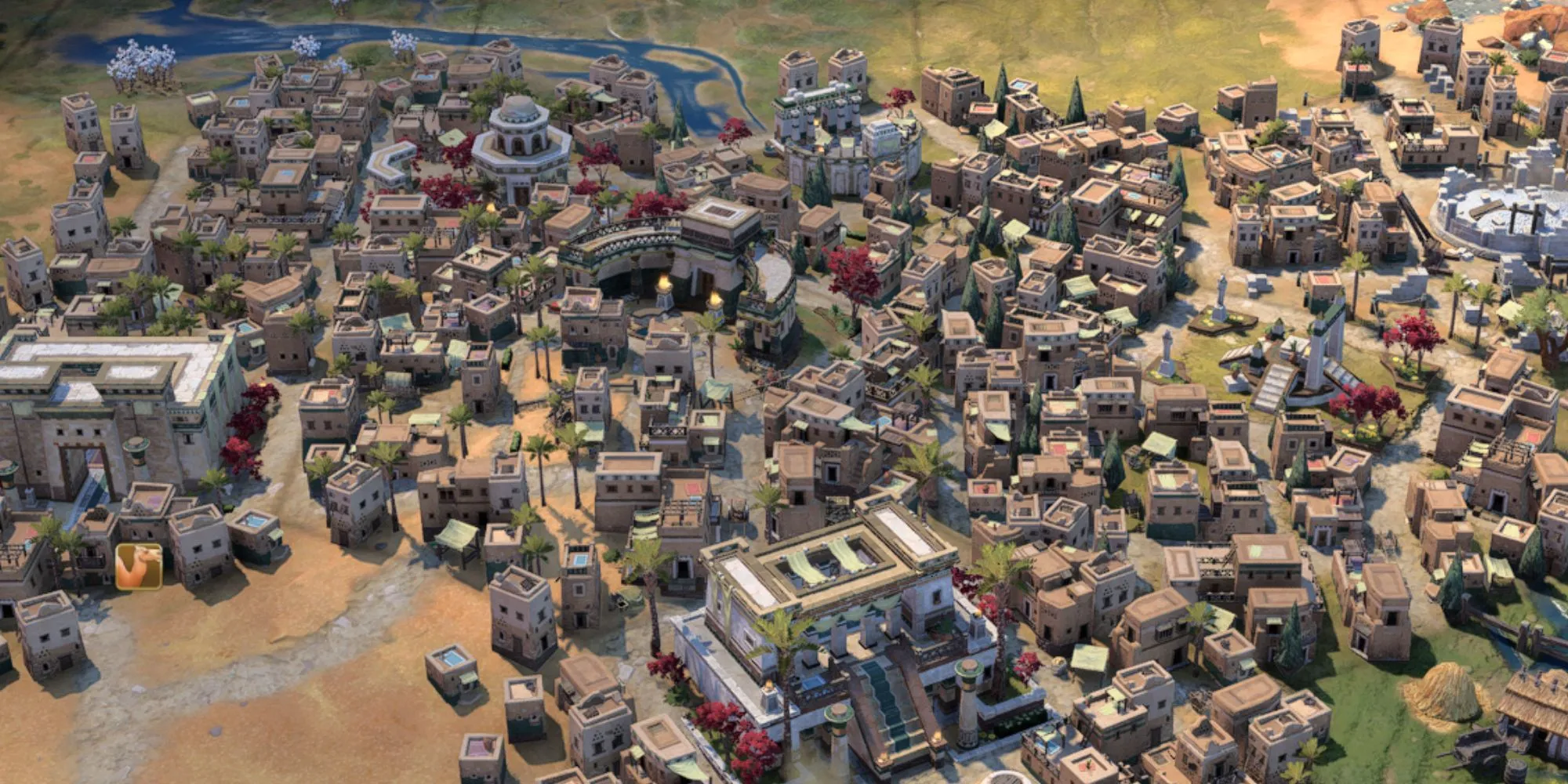 Một thành phố cận cảnh trong Civilization 7 thể hiện chi tiết đồ họa