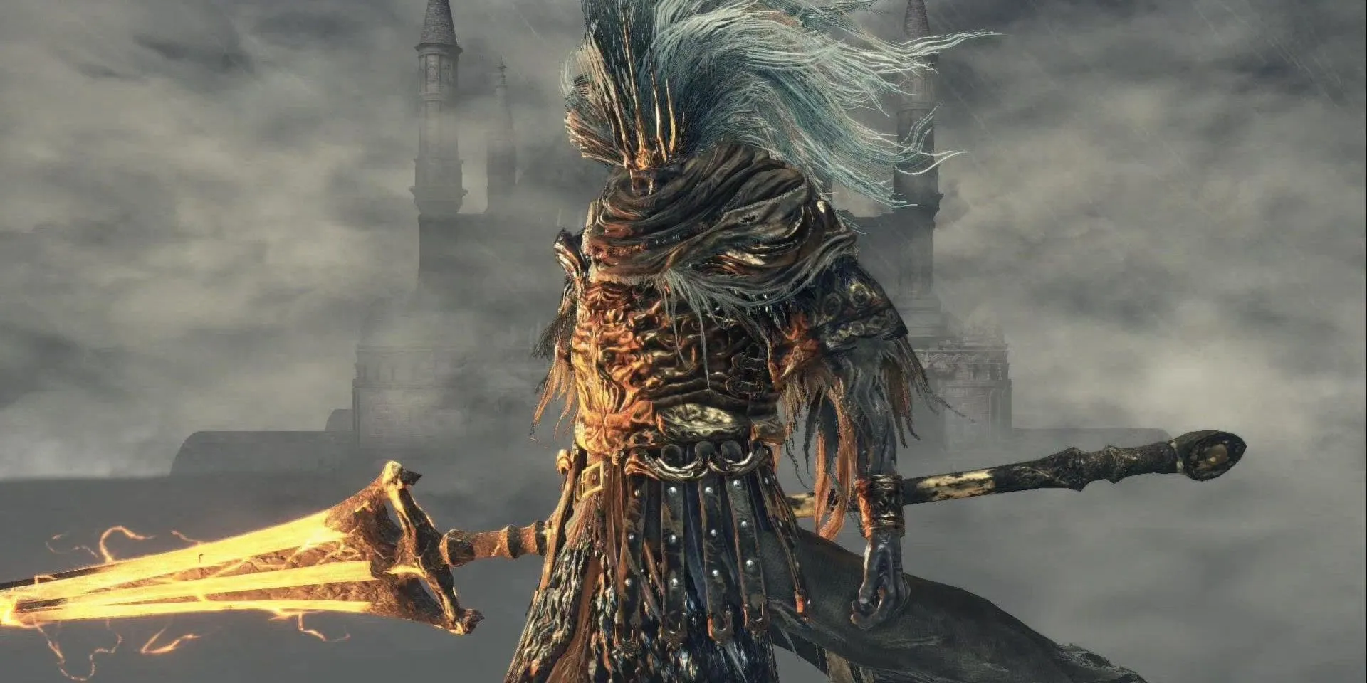 Nameless King truyền sấm sét vào vũ khí sau khi rồng của hắn bị hạ gục trong trận chiến Dark Souls 3