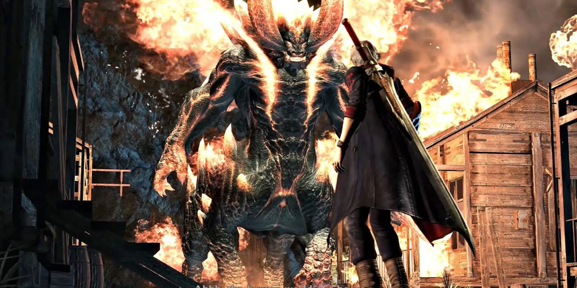 Nero đối mặt với Berial, quỷ lửa khổng lồ trong Devil May Cry 4