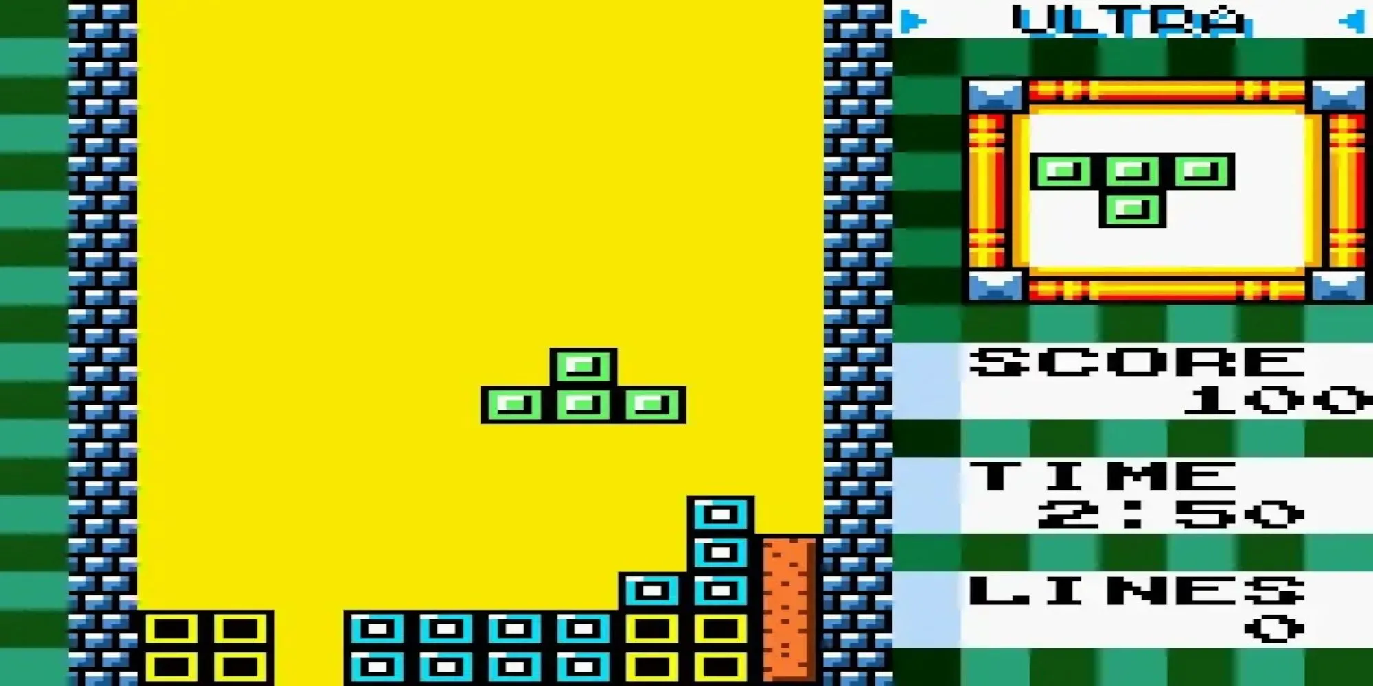 Người chơi đang di chuyển các khối tetromino đầy màu sắc trong game Tetris DX trên Game Boy Color