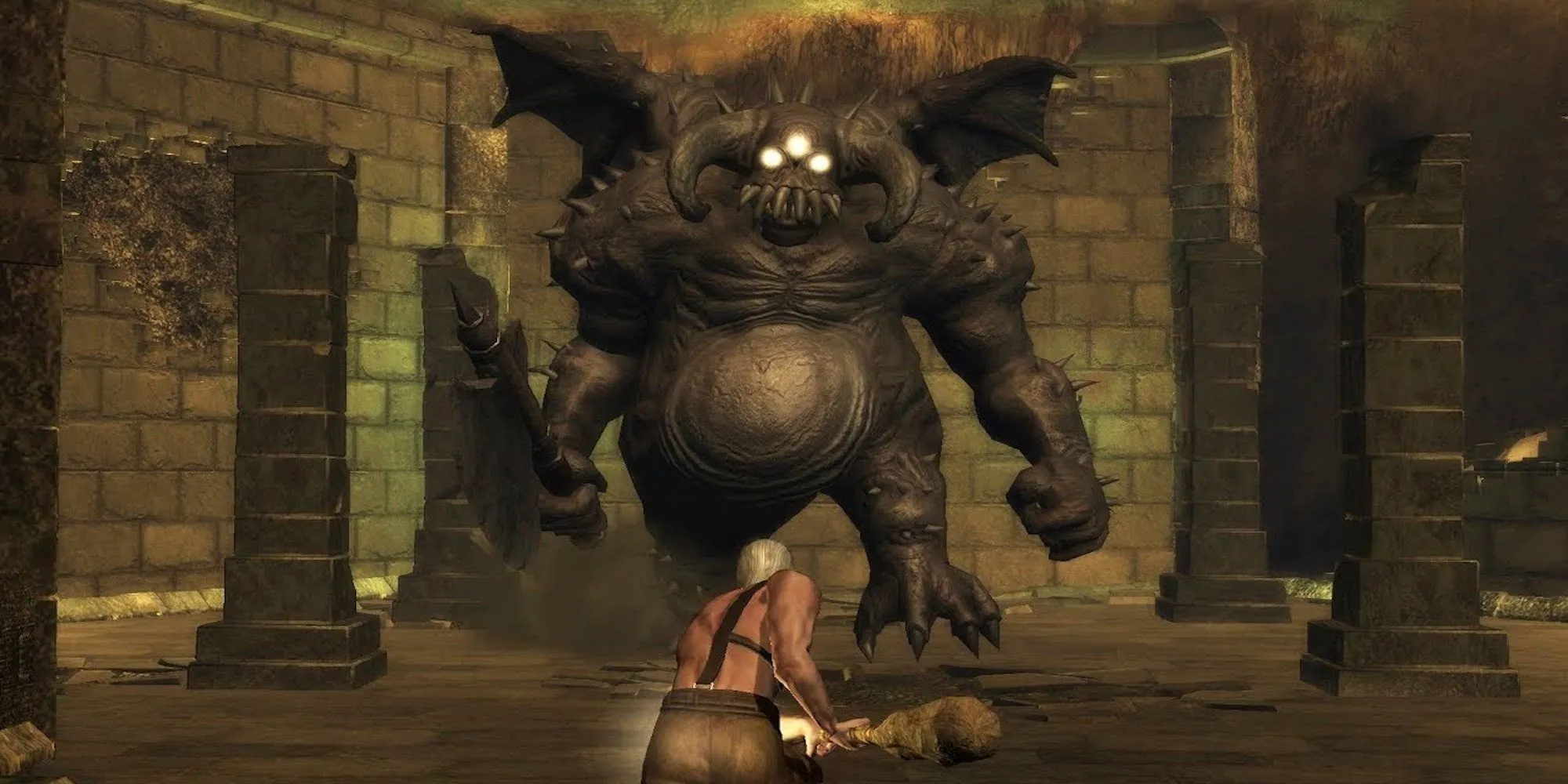 Người chơi đối đầu với quái vật Vanguard trong game Demon's Souls