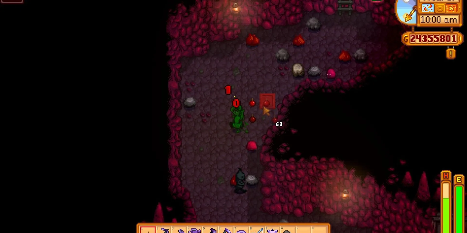Người chơi sử dụng bom trong Hầm mỏ Stardew Valley để khai khoáng