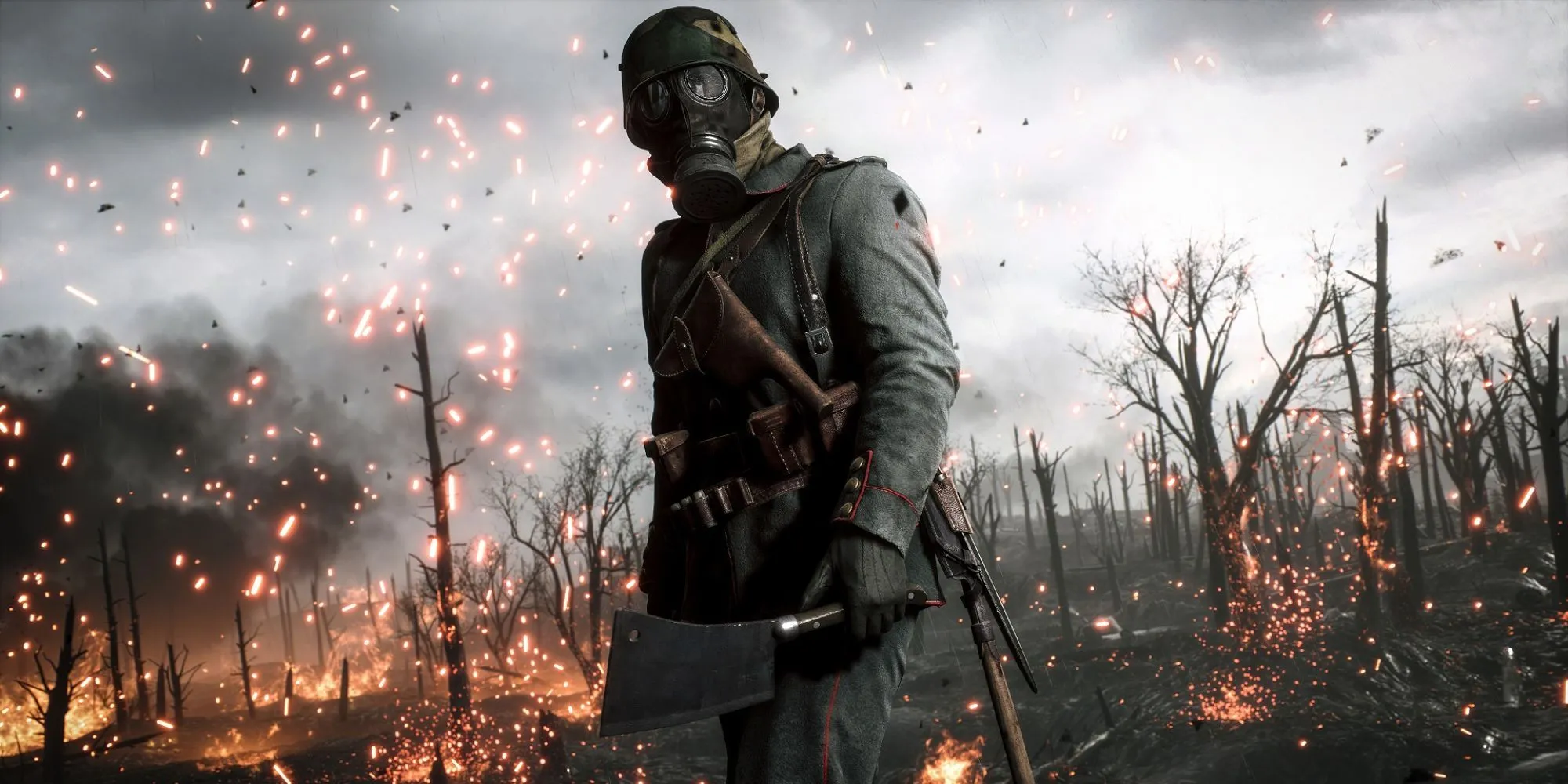 Người lính Battlefield 1 đeo mặt nạ trong khung cảnh chiến trường