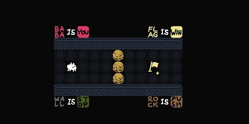 Nhân vật Baba và các khối chữ rule trong game giải đố Baba Is You