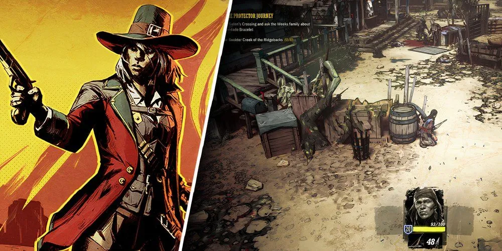 Nhân vật cao bồi đối đầu quái vật trong game Weird West với bối cảnh miền Tây kỳ dị