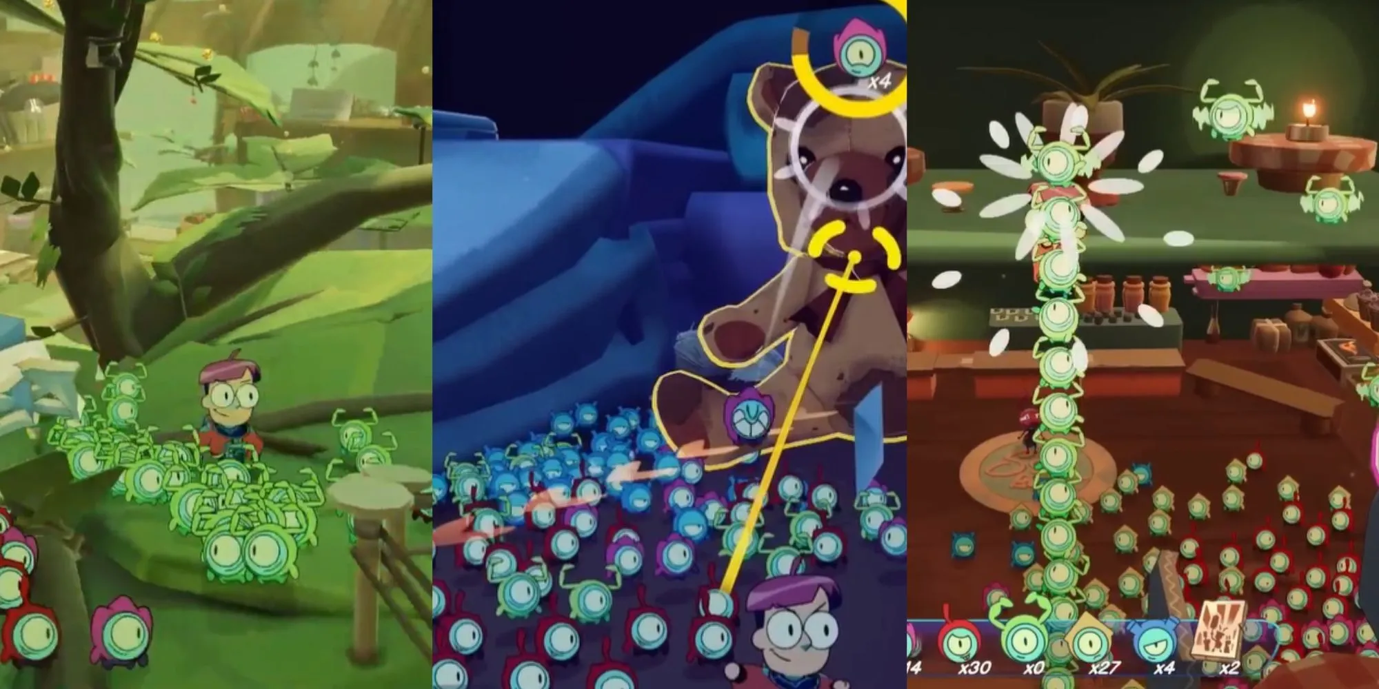 Nhân vật chính cùng đàn Tinykin đi theo trong môi trường game