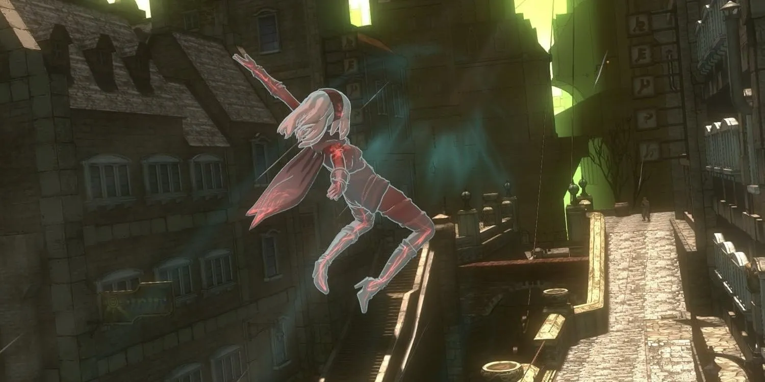 Nhân vật chính Kat thay đổi trọng lực để di chuyển trong thế giới độc đáo của Gravity Rush