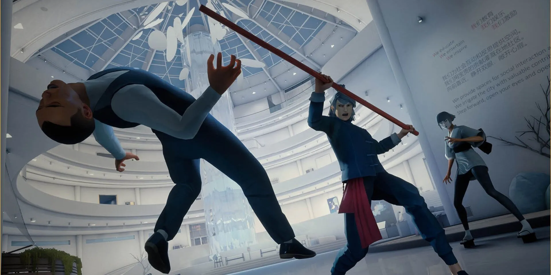 Nhân vật chính Sifu hạ gục đối thủ bằng một cây gậy sau khi parry