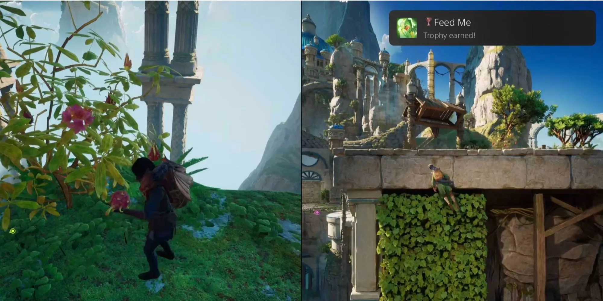 Nhân vật cho rồng ăn quả mọng trong Rise Of The Dragon Realm - trophy Feed Me Split Fiction