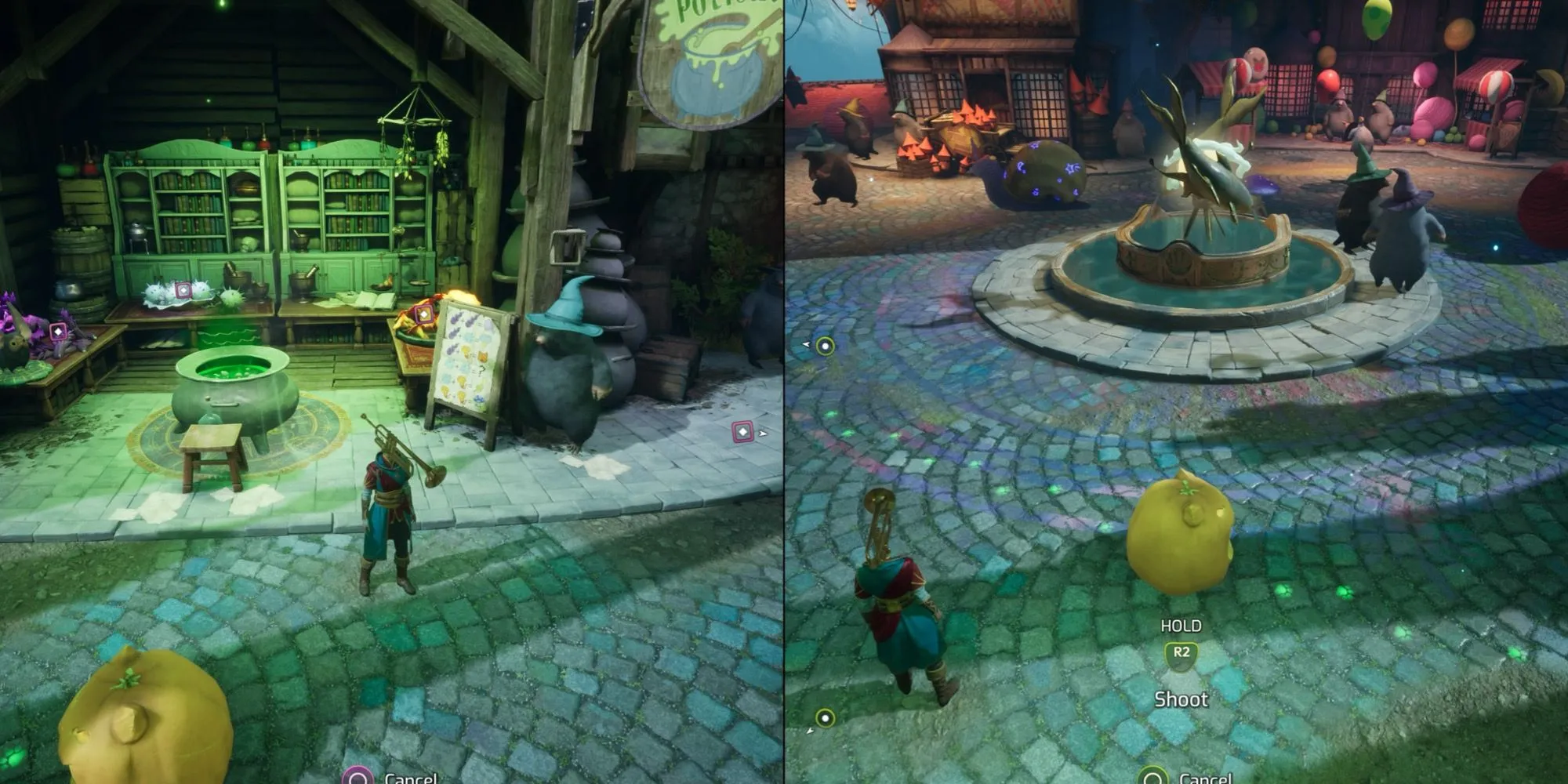 Nhân vật đang pha chế thuốc trong cửa hàng ở Moon Market - trophy Potion Chef Split Fiction
