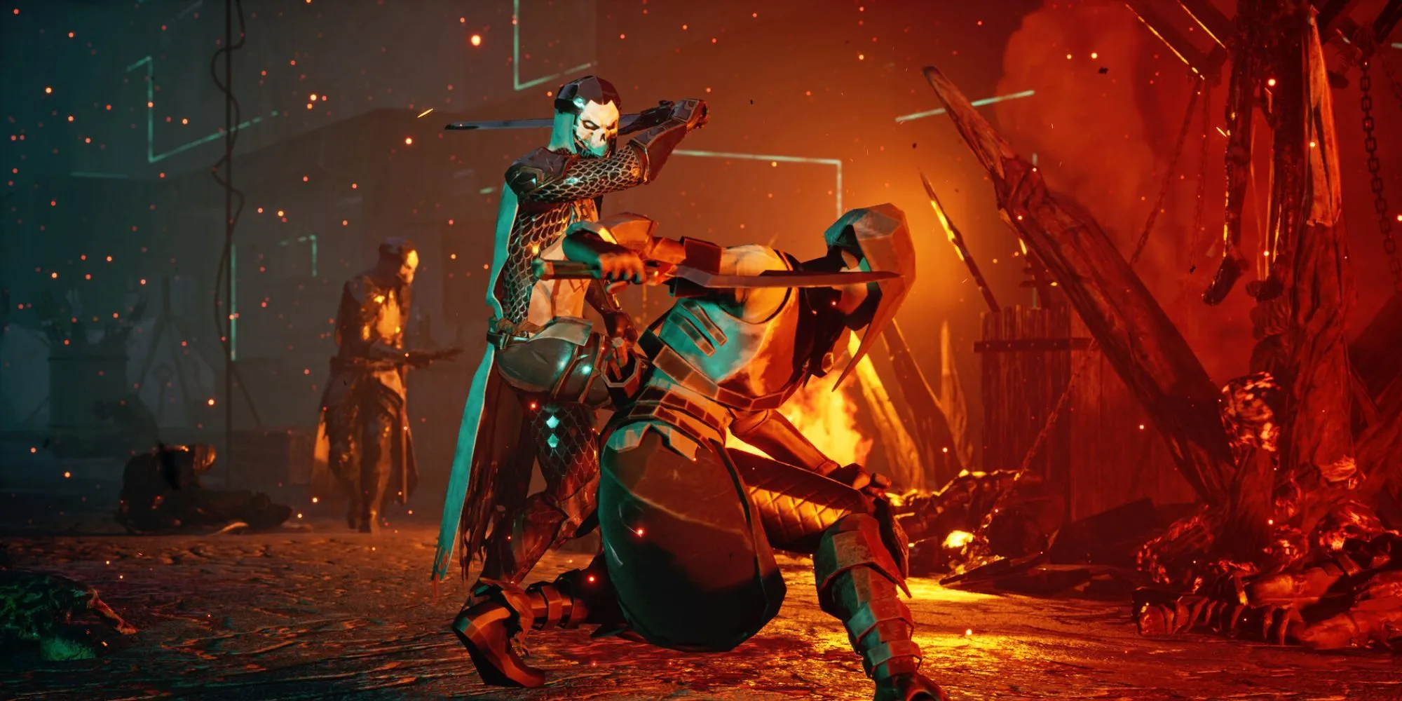 Nhân vật giao chiến với kẻ thù trong Deathbound - một tựa game có combat soulslike tệ hại bậc nhất.