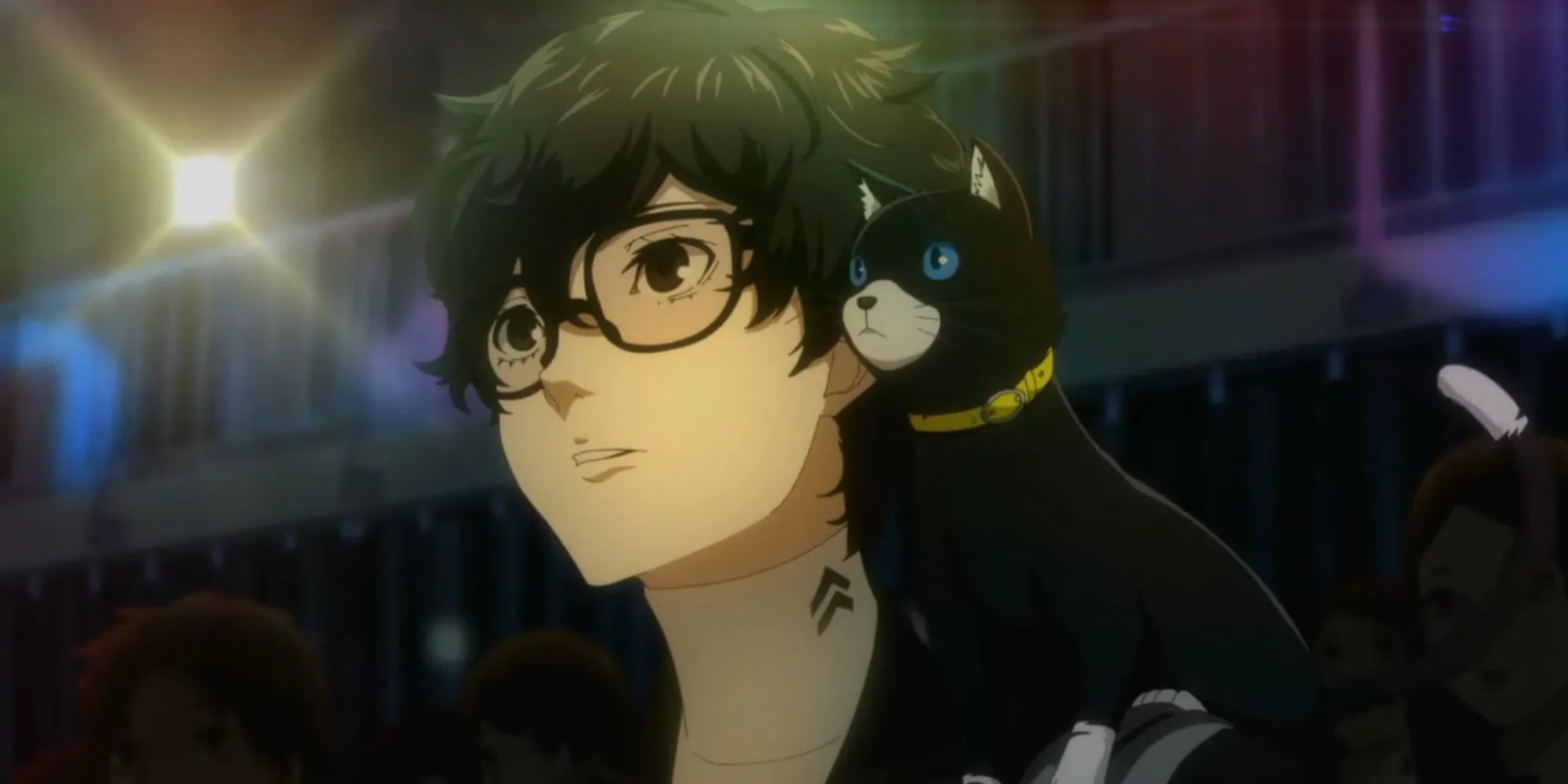 Nhân vật Joker và nhóm Phantom Thieves trong một phân cảnh anime đầy phong cách của Persona 5, chuẩn bị cho một phi vụ đột nhập
