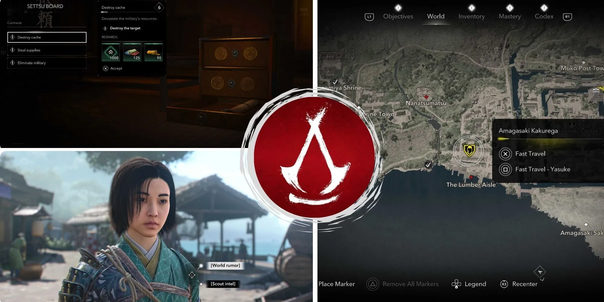 Nhân vật Naoe trong Assassin's Creed Shadows đang ẩn mình trên mái nhà, nhìn xuống đường phố phong kiến Nhật Bản, thể hiện sự lén lút cần thiết khi bị truy nã.