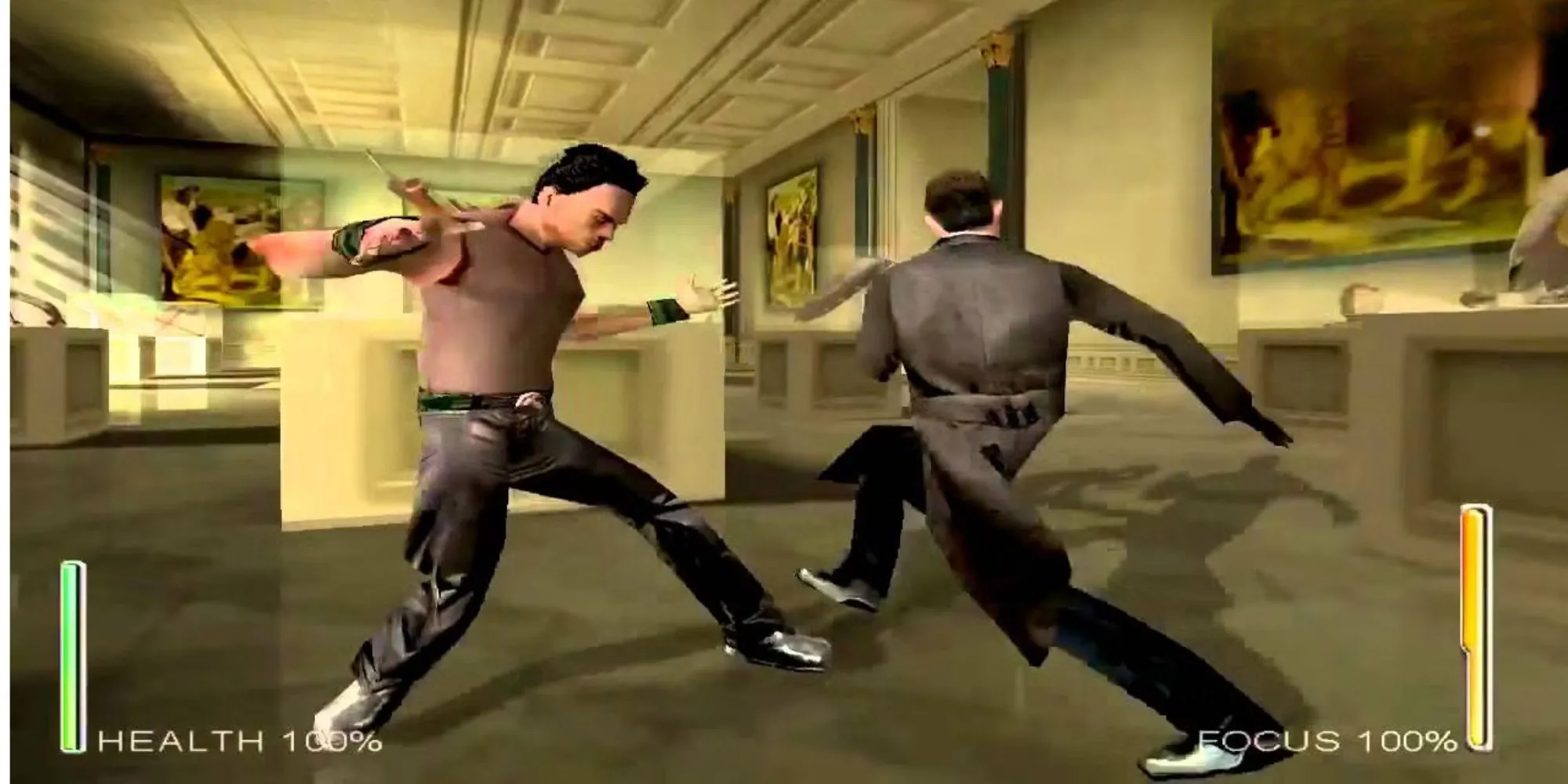Nhân vật Niobe trong Enter The Matrix thực hiện pha hành động né đạn ngoạn mục