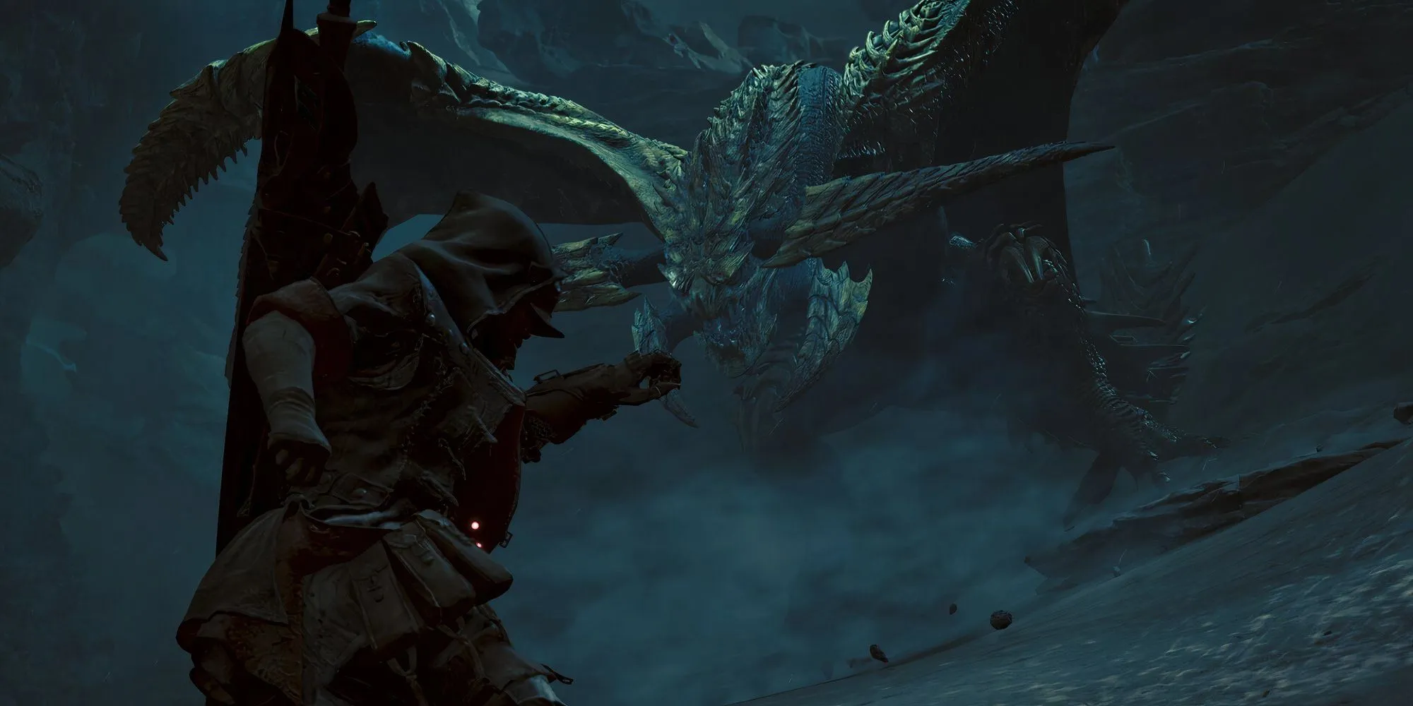 Nhân vật thợ săn dũng mãnh đối đầu quái vật khổng lồ trong Monster Hunter Wilds