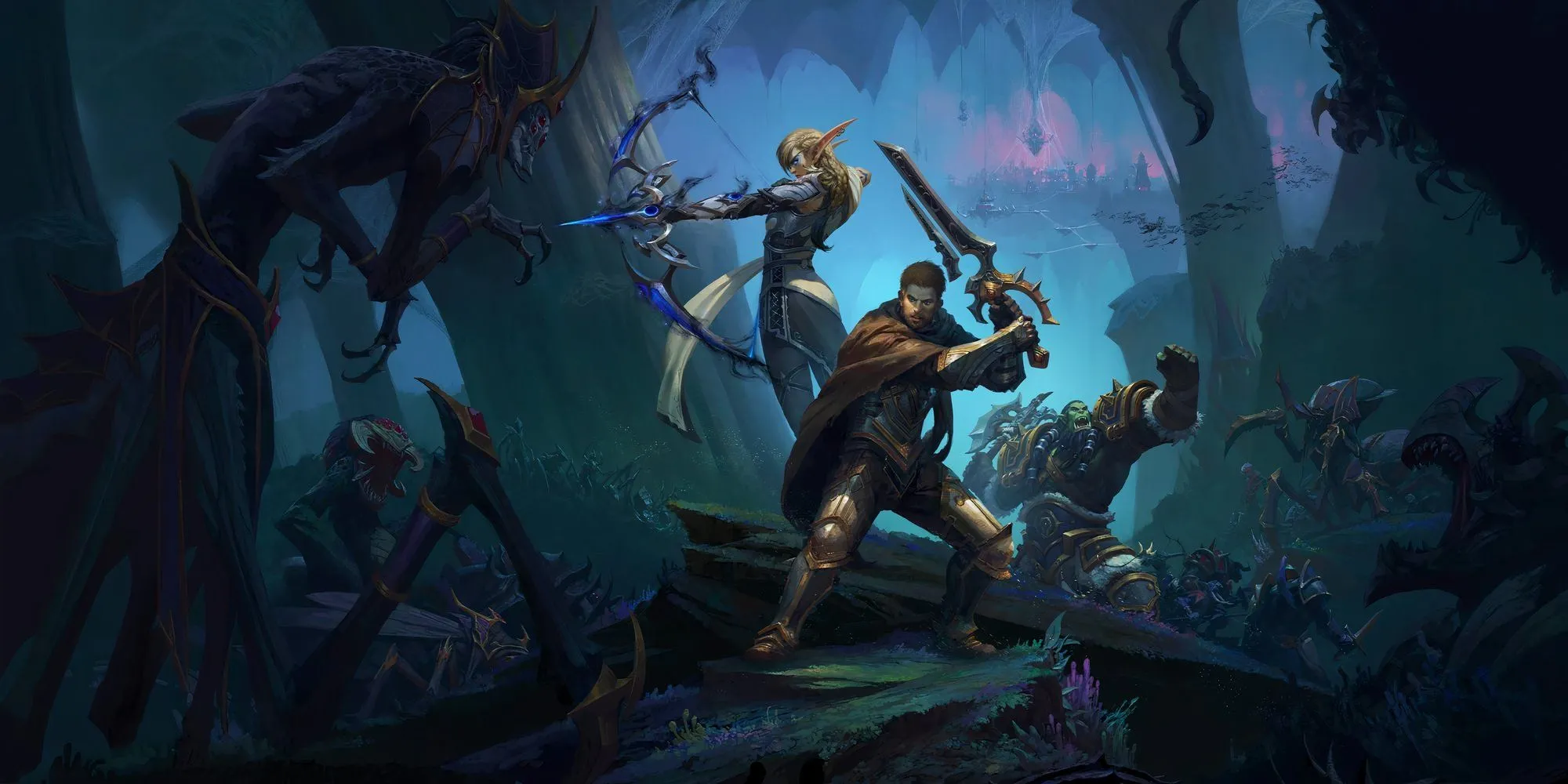 Nhóm nhân vật sẵn sàng chiến đấu trong World of Warcraft: The War Within, minh họa trải nghiệm MMORPG co-op.