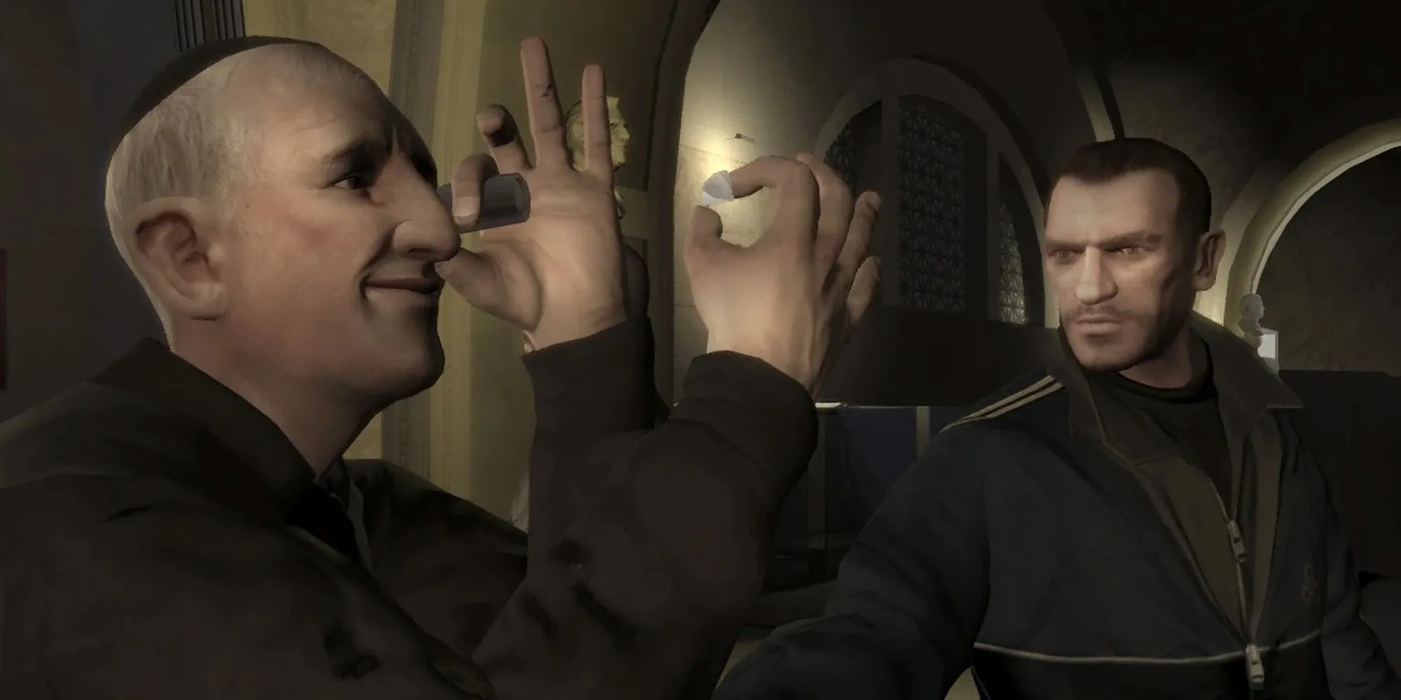 Niko Bellic trong nhiệm vụ Museum Piece GTA 4 đấu súng tại bảo tàng Libertonian