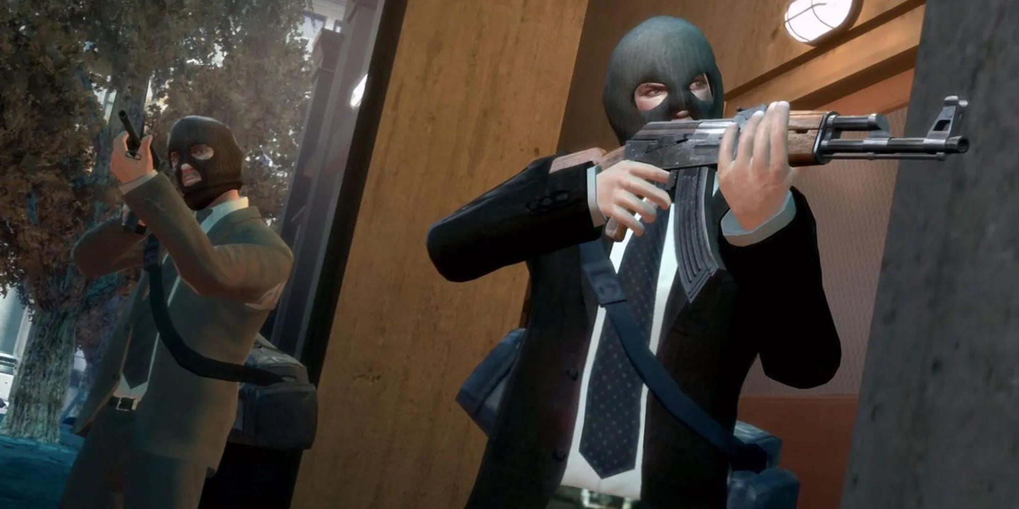 Niko Bellic và anh em McReary trong phi vụ cướp ngân hàng Three-Leaf Clover GTA 4