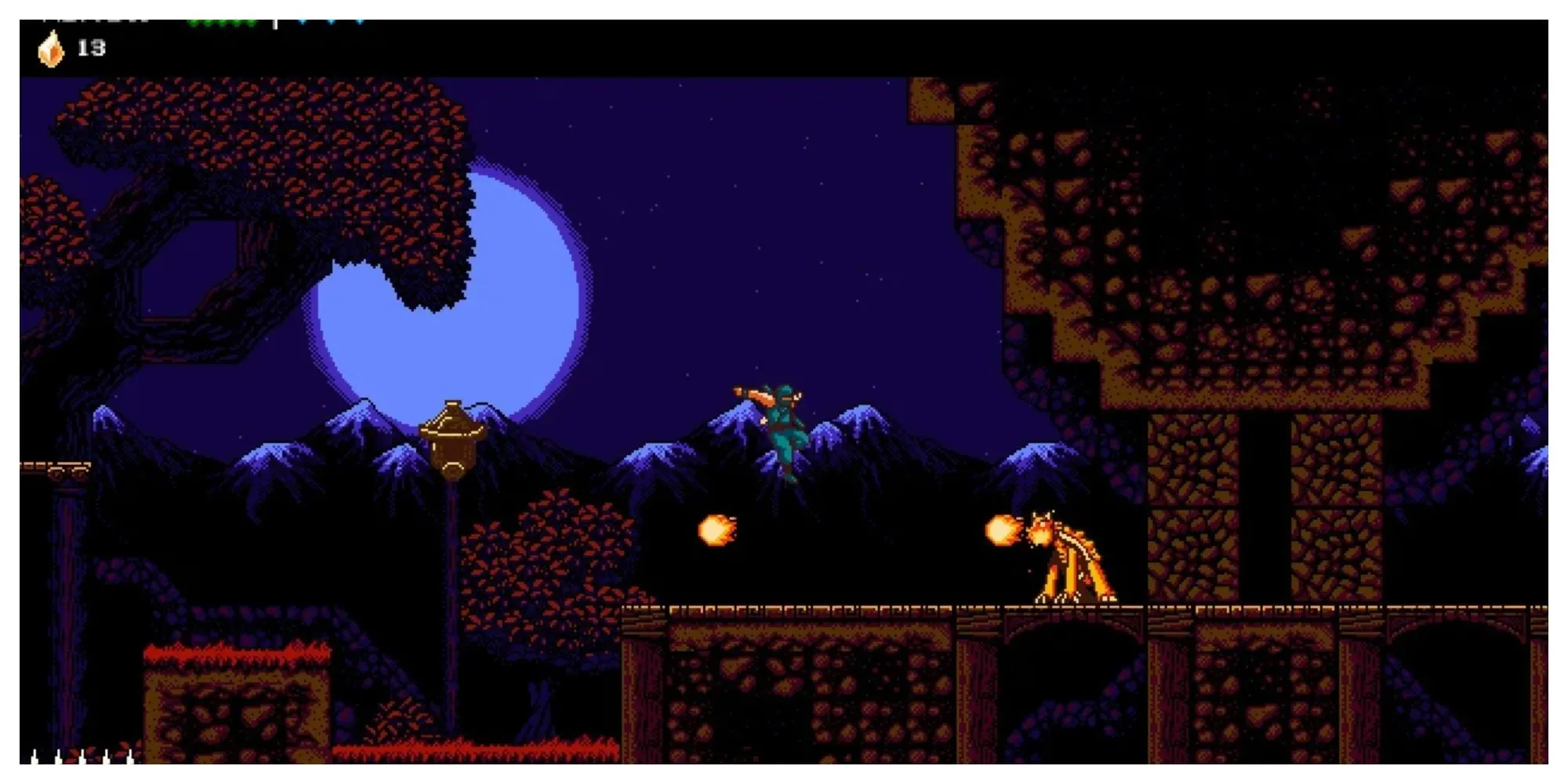 Ninja trong The Messenger thực hiện cú nhảy điêu luyện, thể hiện phong cách pixel art cổ điển của game