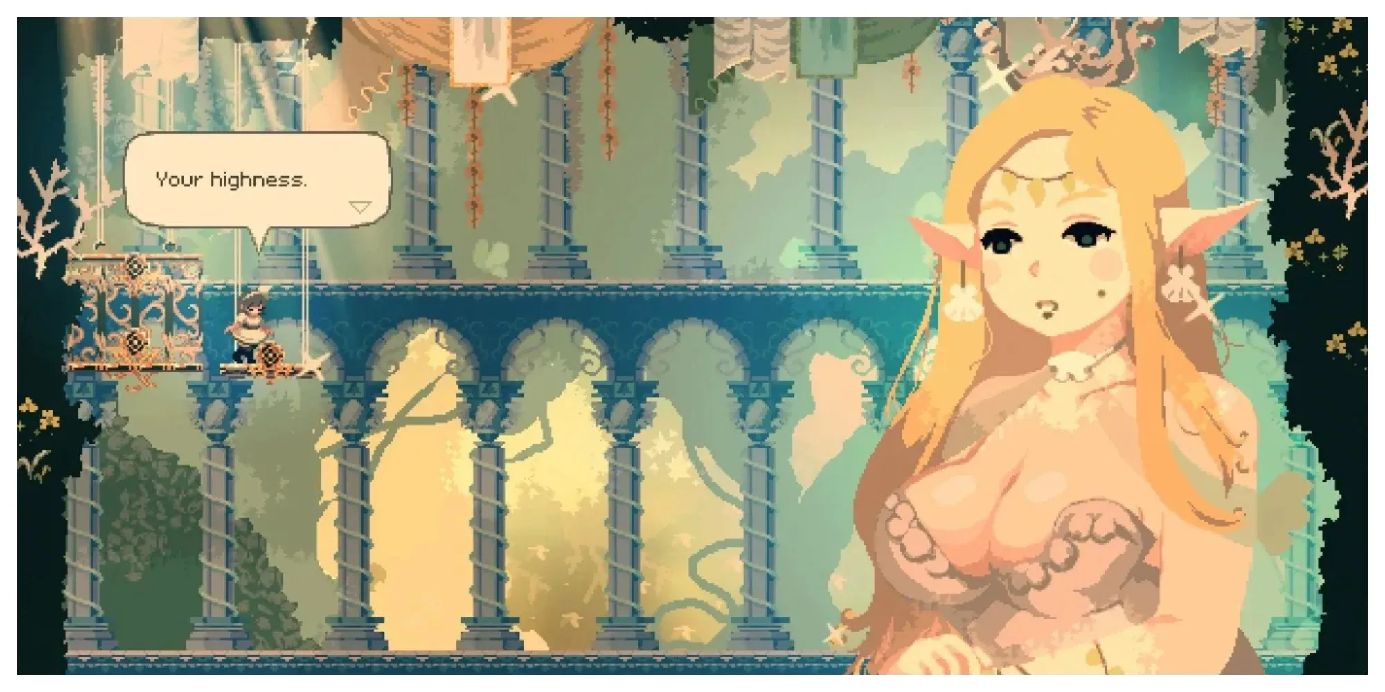 Nữ tu sĩ Momo trong Momodora: Moonlit Farewell chiến đấu uyển chuyển, thể hiện đồ họa pixel art anime đẹp mắt