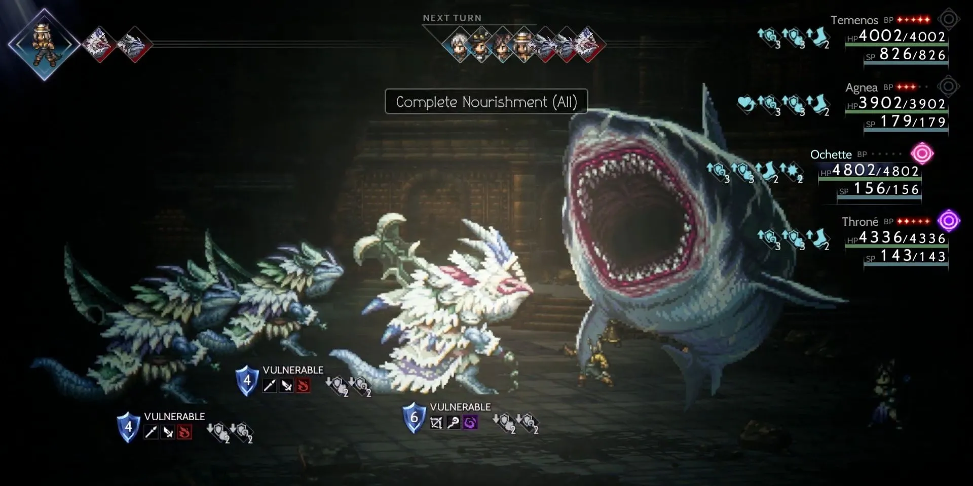 Ochette triệu hồi cá mập trong Octopath Traveler 2