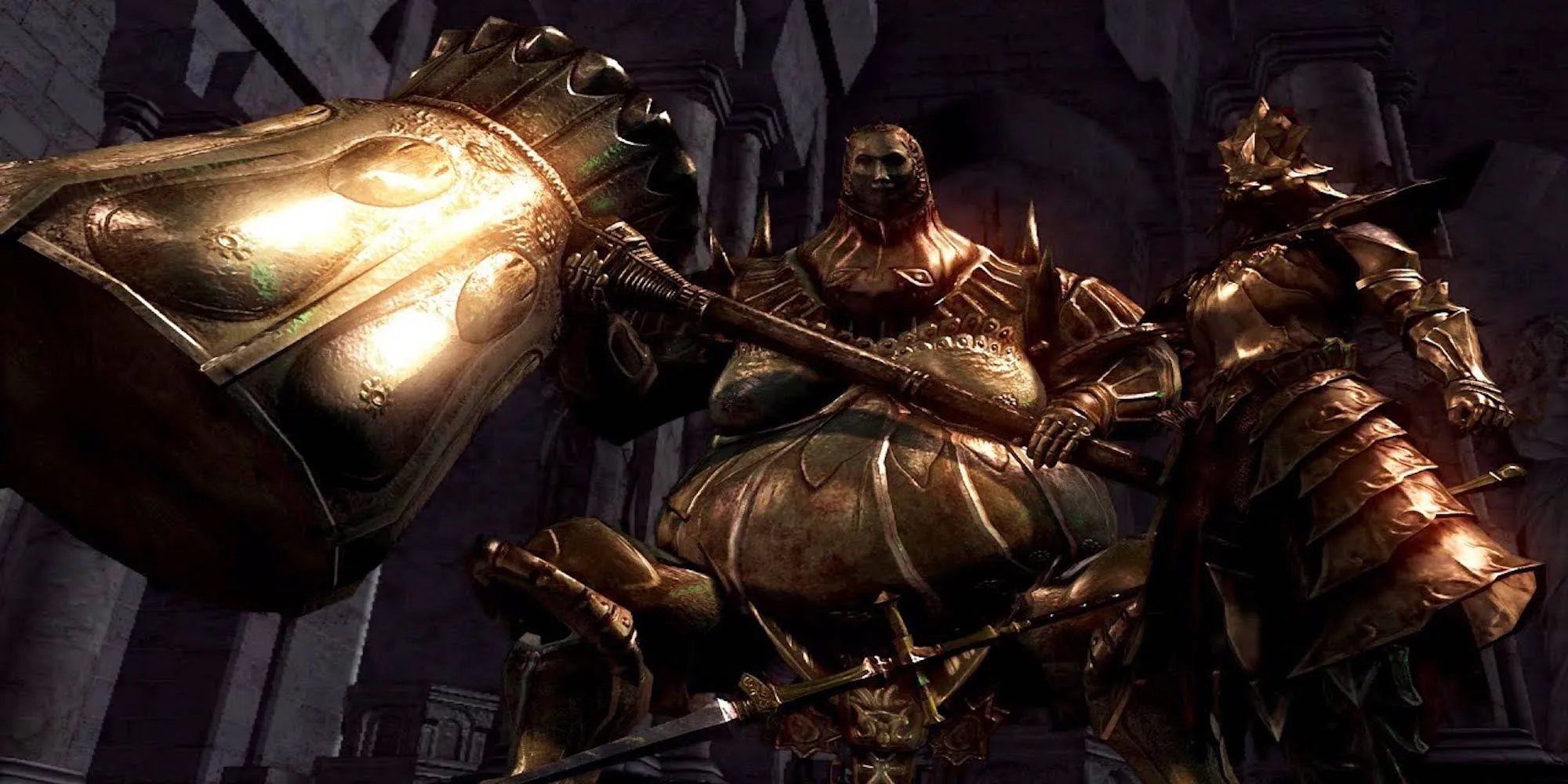 Ornstein và Smough - cặp đôi boss huyền thoại trong Dark Souls đứng tại Anor Londo