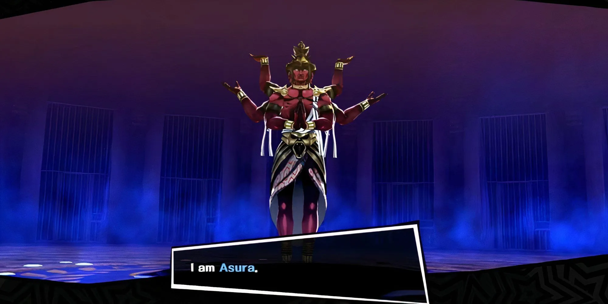 Persona Asura thuộc Sun Arcana được triệu hồi trong Velvet Room của Persona 5 Royal.