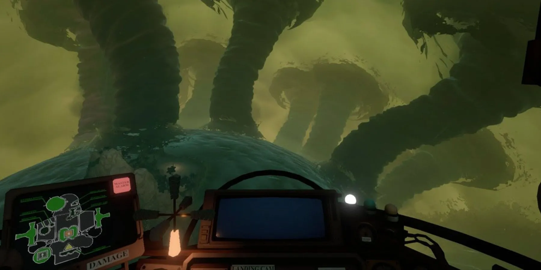Phi hành gia trong bộ đồ không gian nhìn ra không gian bên ngoài trong Outer Wilds.
