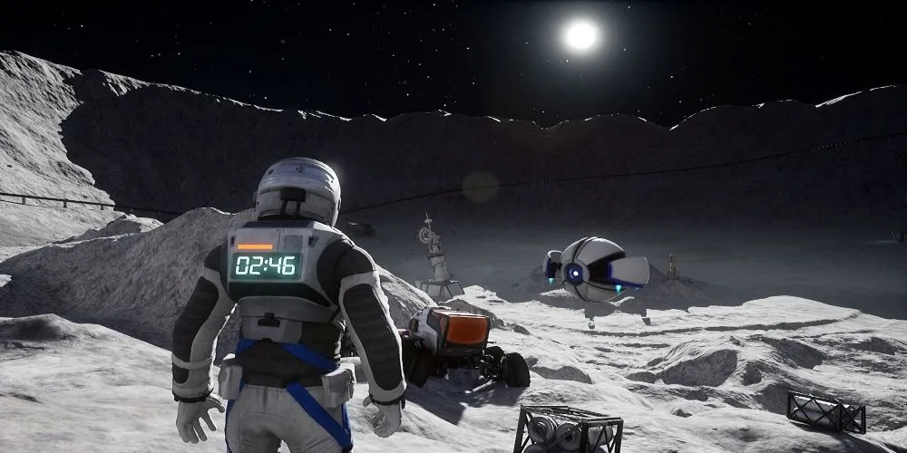 Phi hành gia trong game Deliver Us The Moon nhìn về Trái Đất từ Mặt Trăng
