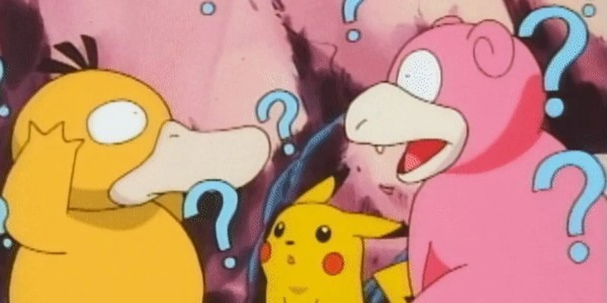 Psyduck và Slowpoke bối rối nhìn Pikachu trong Pokemon