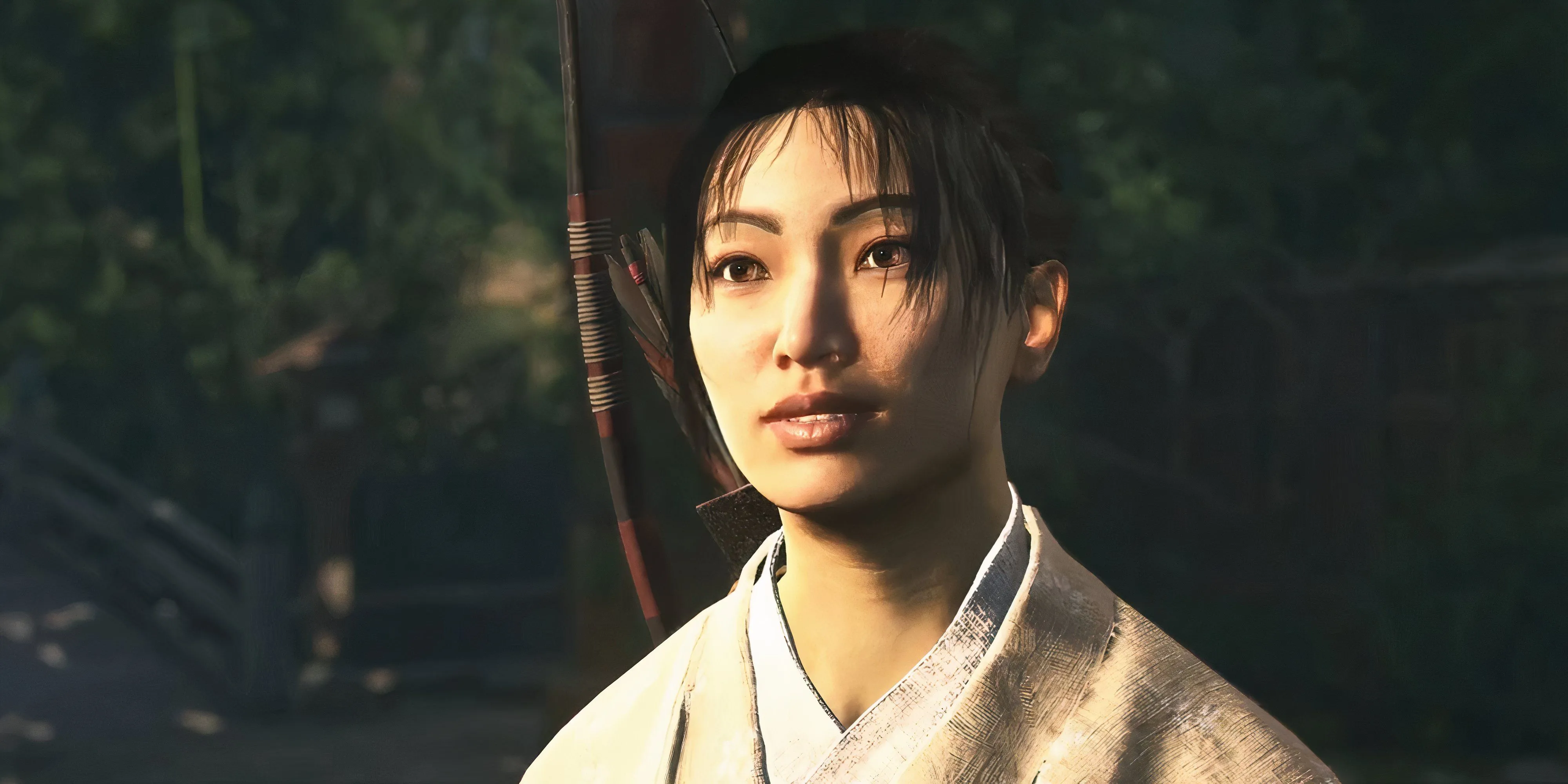 Rin, lựa chọn lãng mạn cuối cùng trong danh sách của Yasuke trong Assassin's Creed Shadows, với cây cung trên tay.