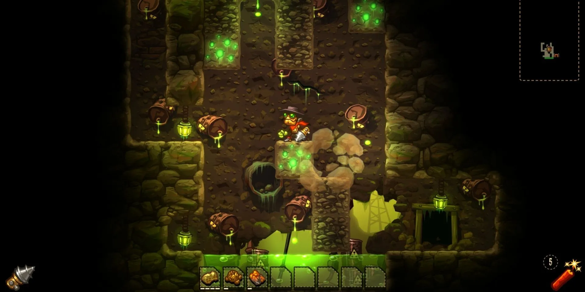 Robot Rusty khám phá hầm mỏ đầy nguy hiểm trong SteamWorld Dig