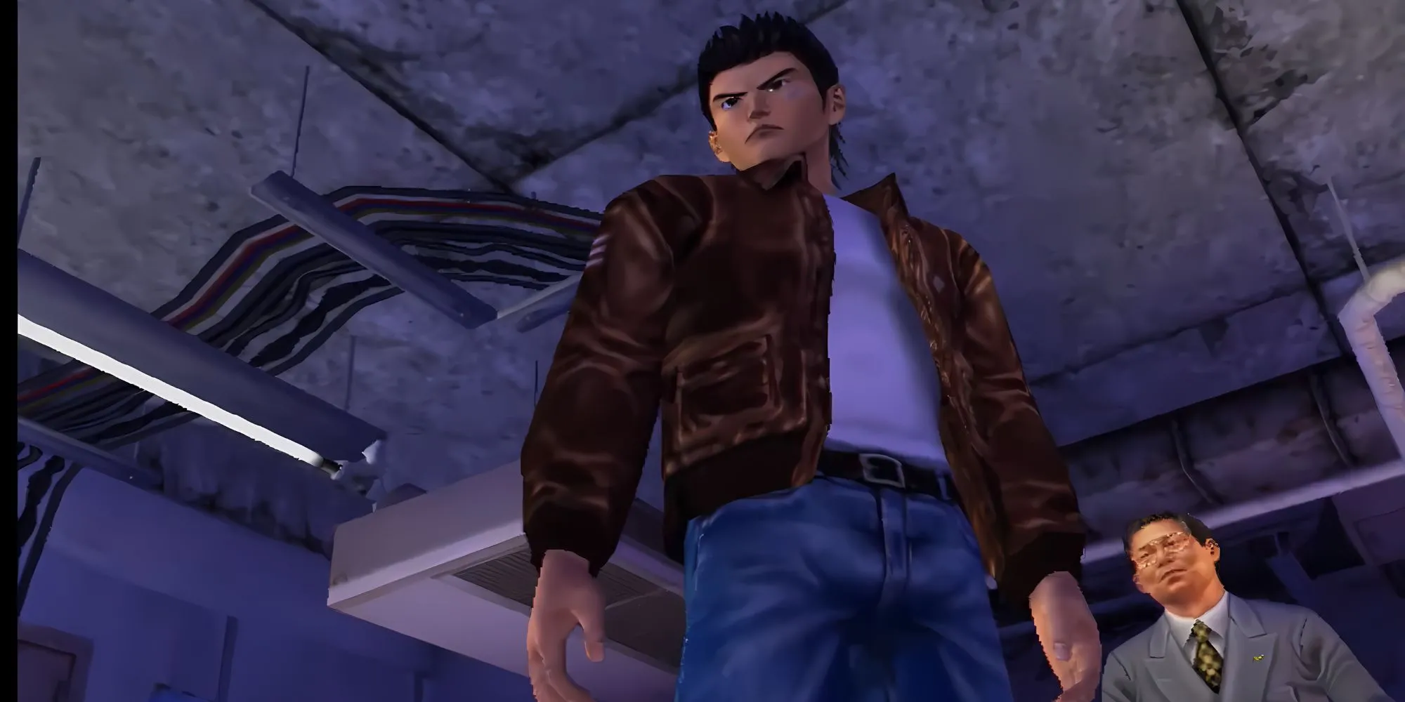 Ryo Hazuki tương tác với nhân vật NPC, thể hiện yếu tố đời thường trong Shenmue