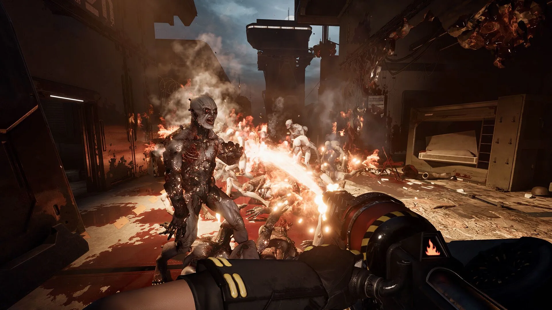 Screenshot gameplay Killing Floor 3 từ trailer, cho thấy không khí căng thẳng