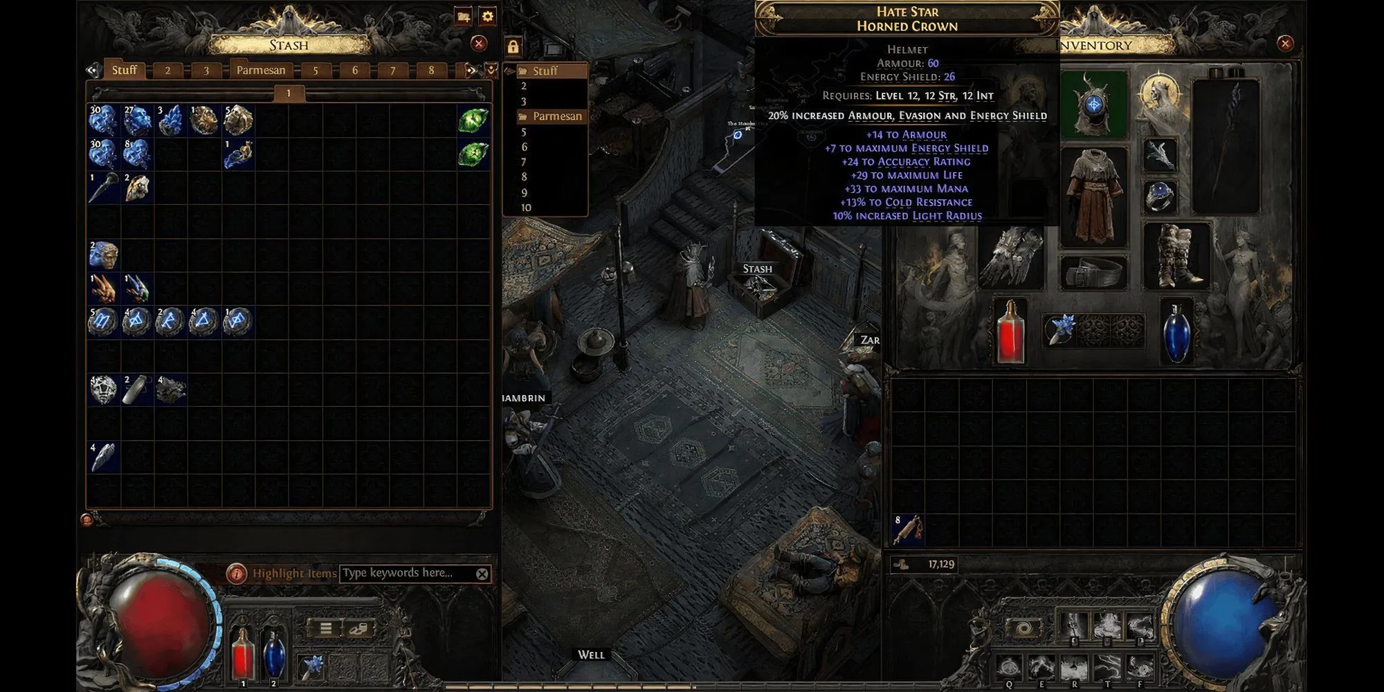 Screenshot menu Inventory của người chơi trong Path of Exile 2