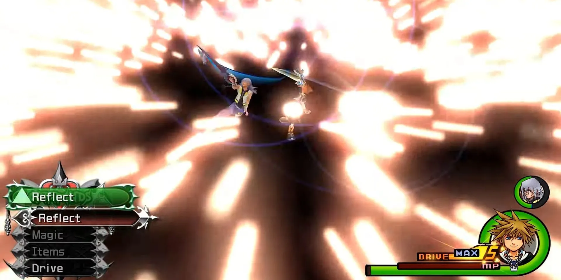 Sora và Riku phản đòn Xemnas bằng Reaction Command trong Kingdom Hearts II