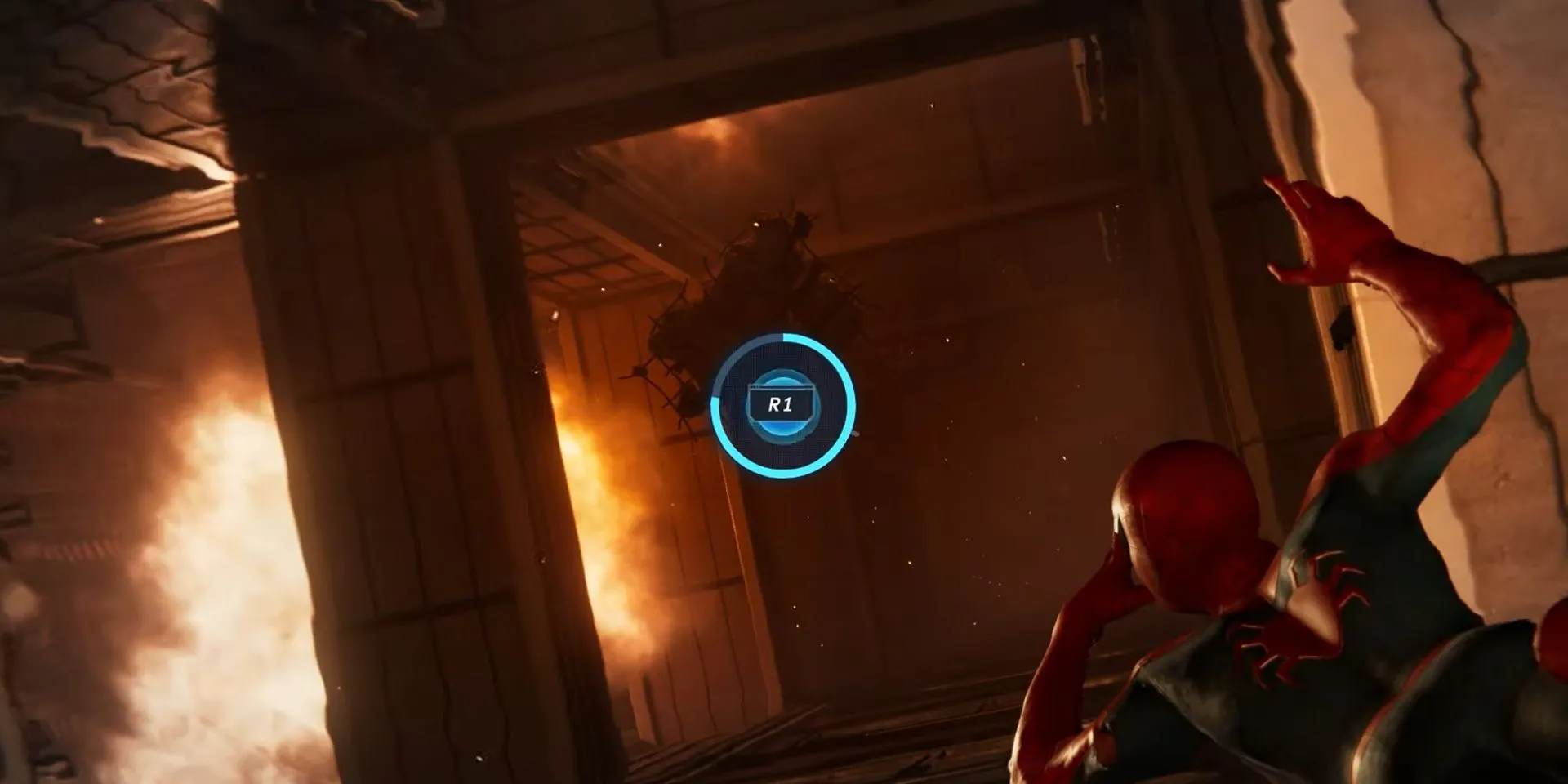 Spider-Man rơi xuống một hầm lò rực lửa trong Marvel's Spider-Man