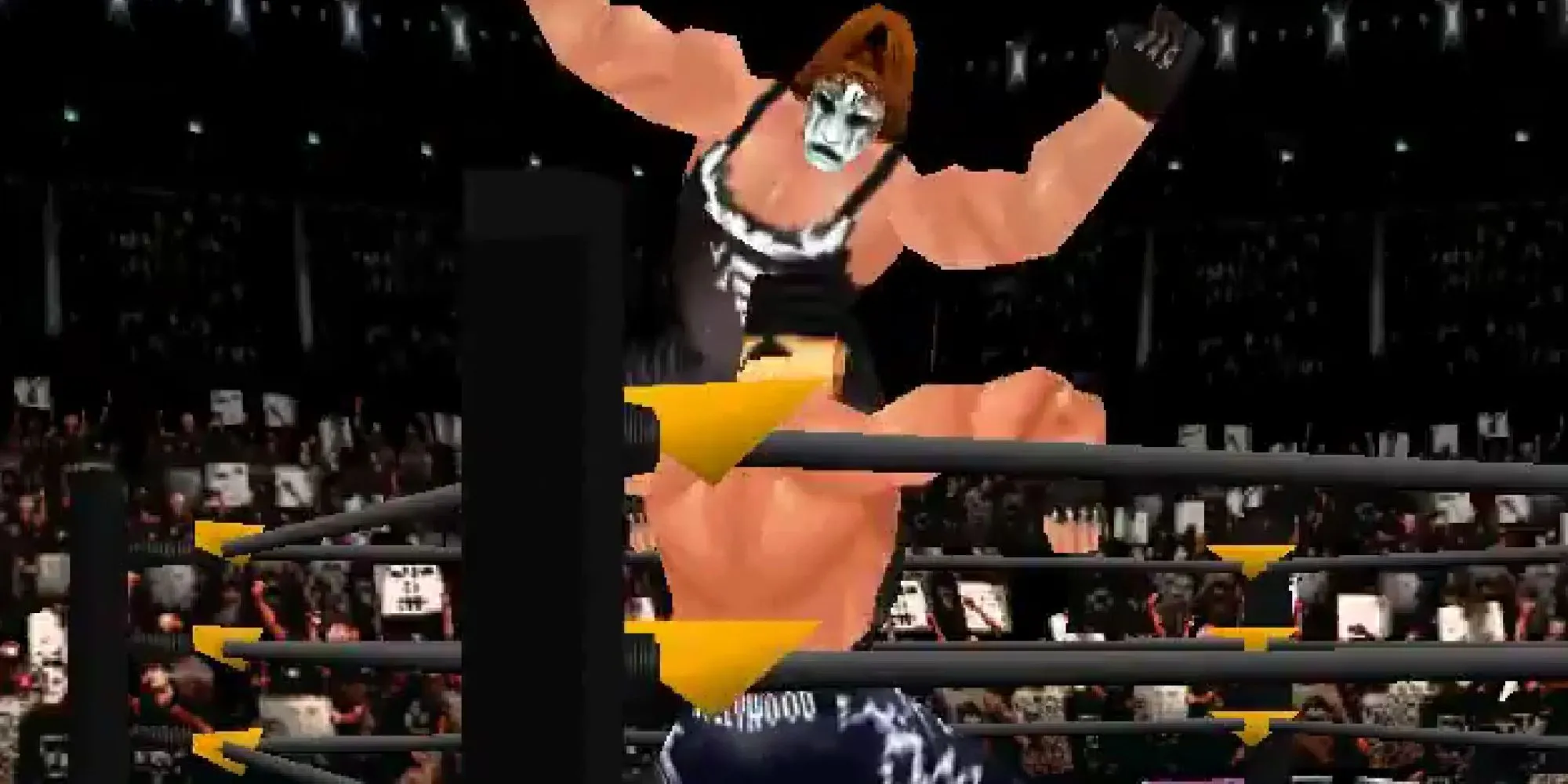 Sting tung đòn Stinger Splash vào Hulk Hogan trong WCW/NWO Revenge