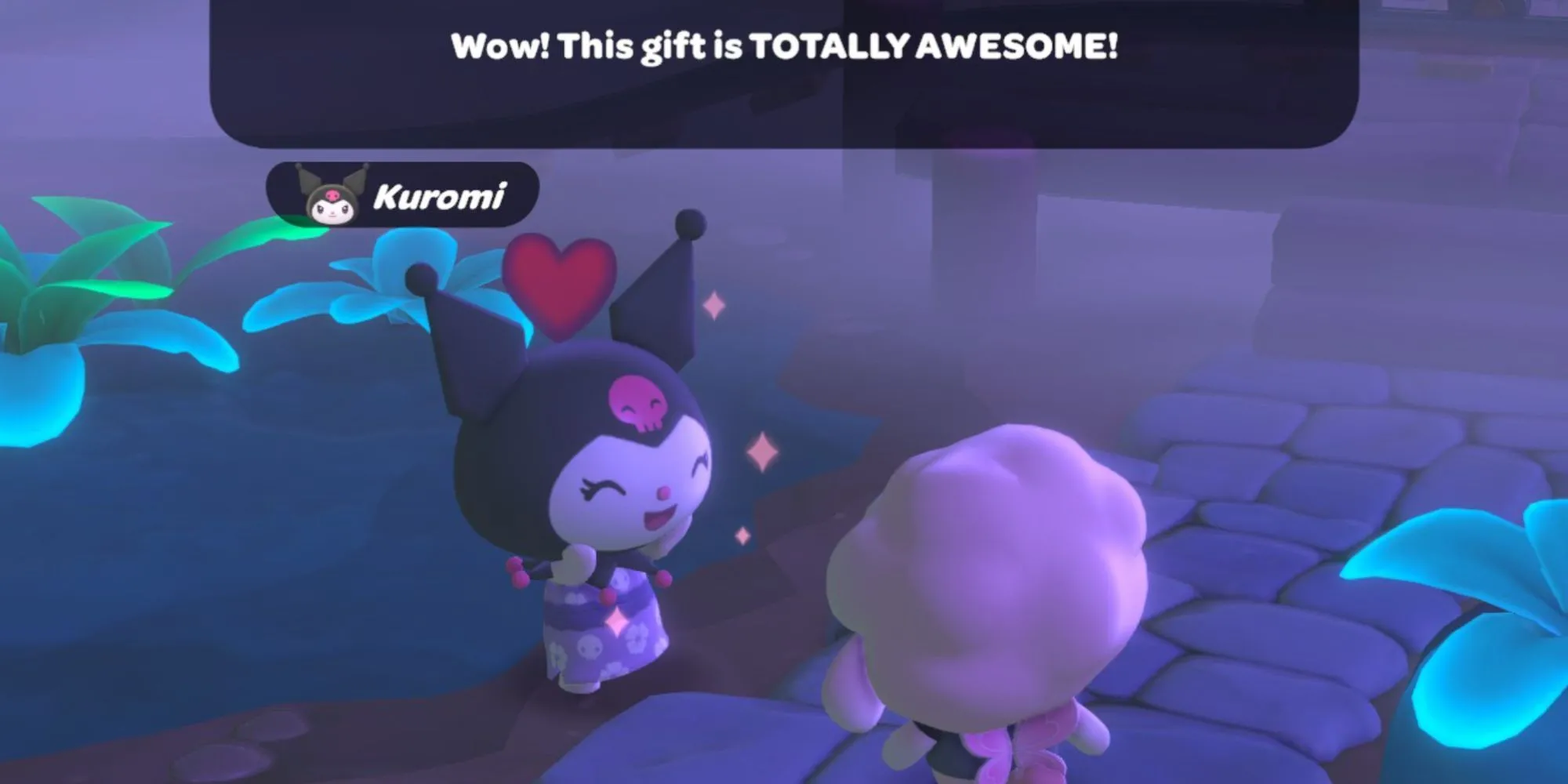 Tặng quà cho Kuromi trong Hello Kitty Island Adventure để tăng tình bạn