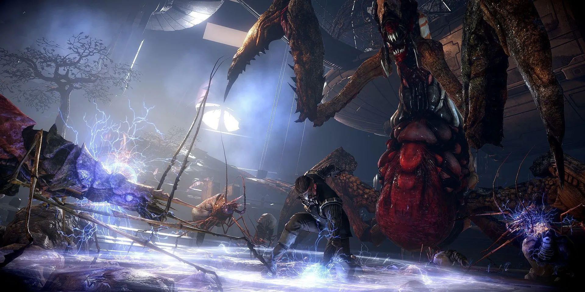 Technomancer Zachariah sử dụng sức mạnh sấm sét tấn công quái vật trong game The Technomancer