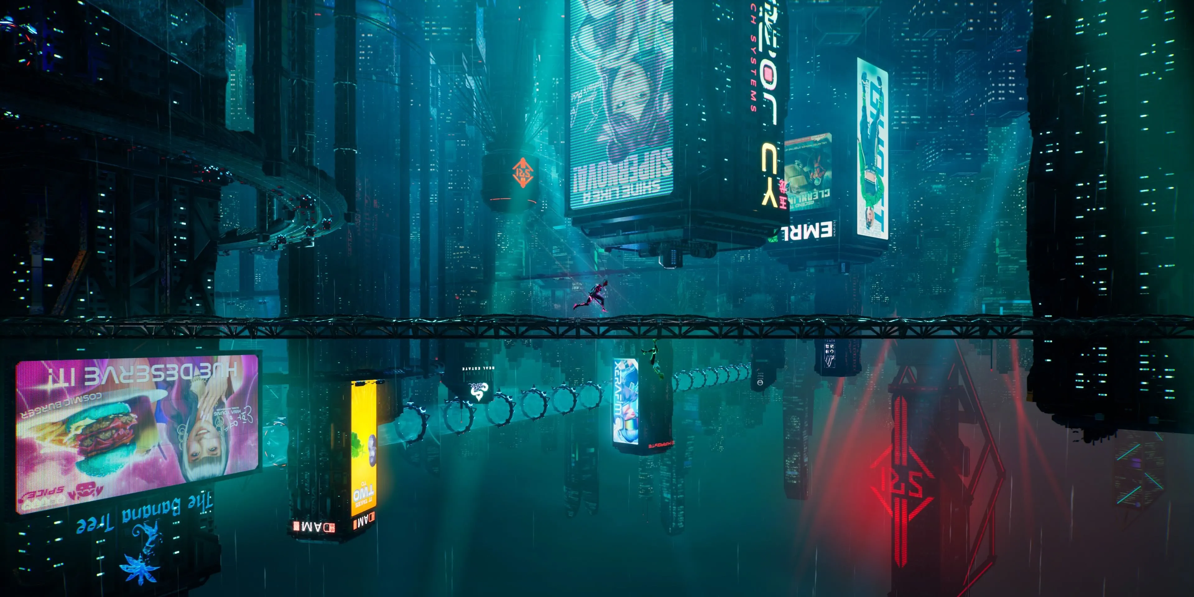 Thành phố cyberpunk trong màn chơi Neon Revenge của Split Fiction đầy u tối
