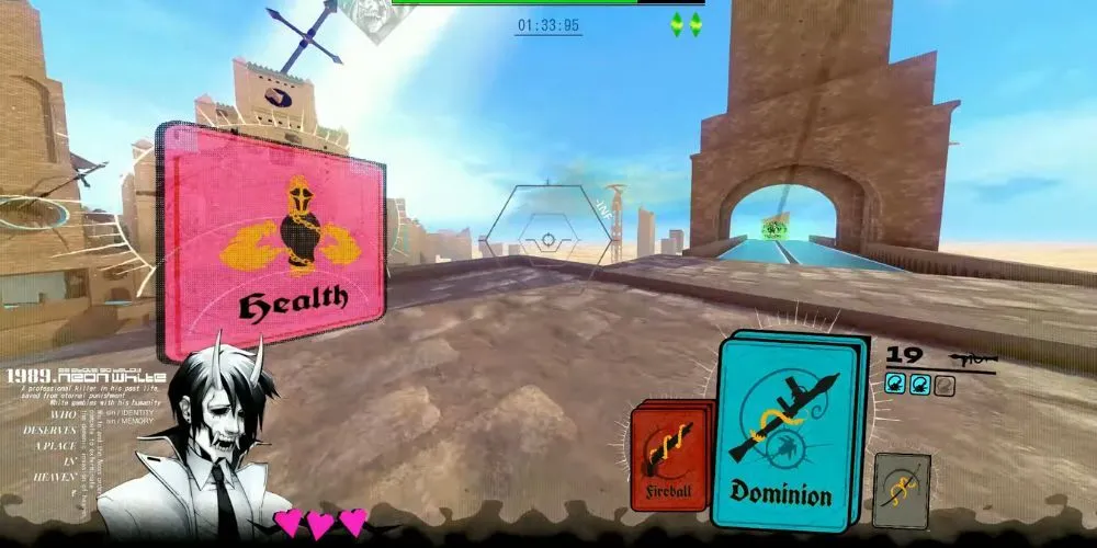 Thẻ bài Health Soul Card trong Neon White, một trong những công cụ giúp người chơi tối ưu hóa đường chạy speedrun